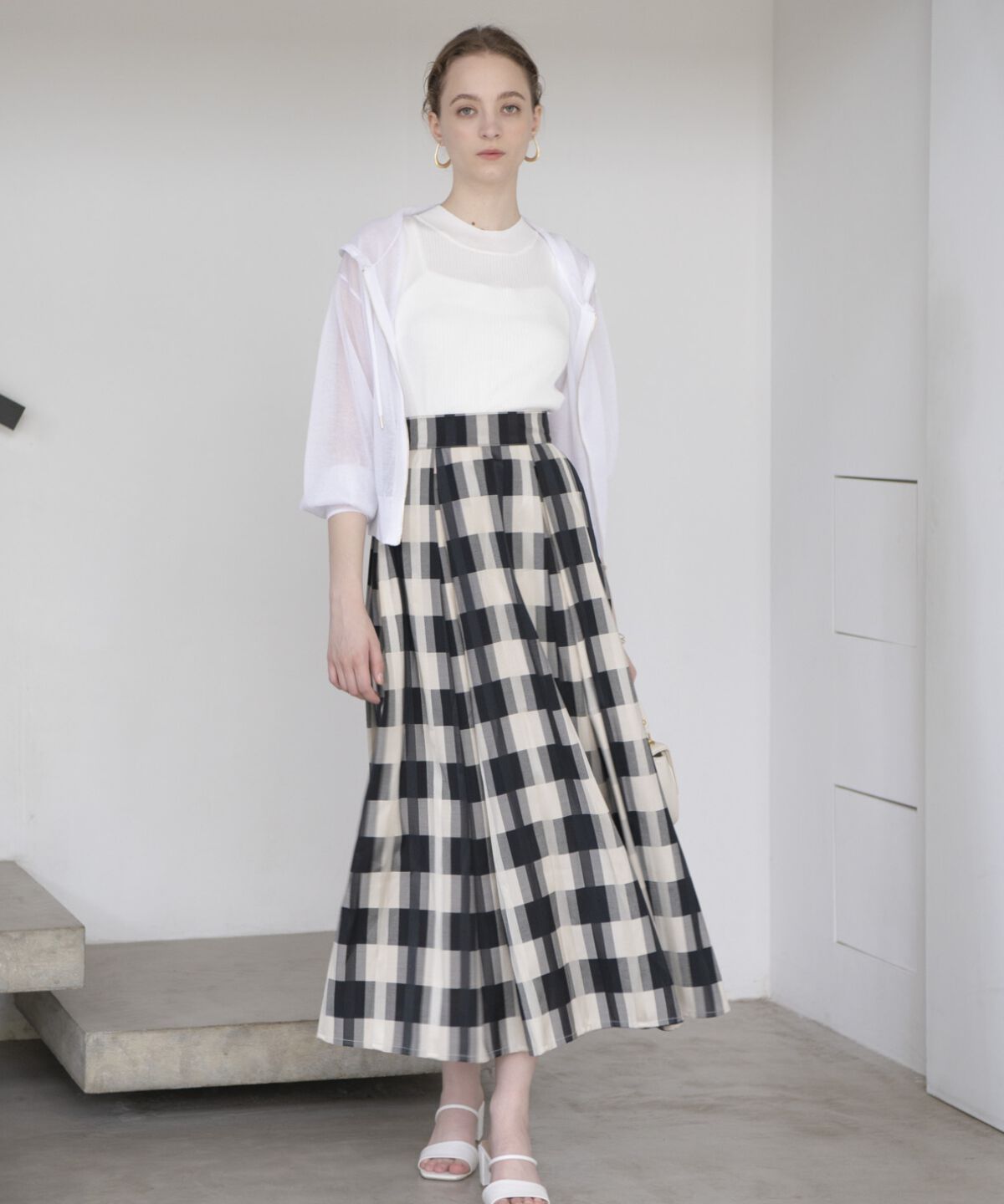 アンドクチュール「シアーチェックタックフレアスカート」|フレア|