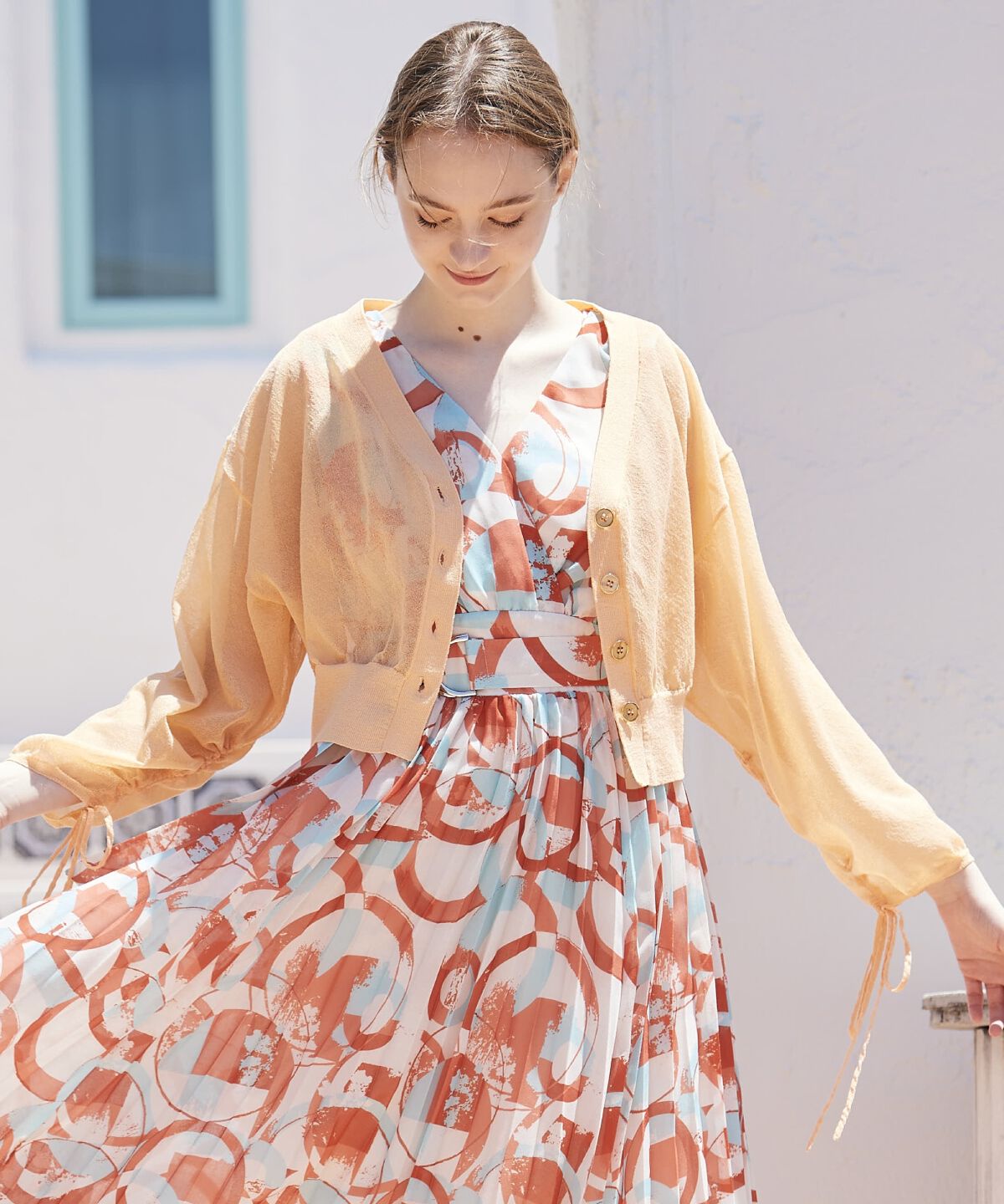 アンドクチュール「シアードルマンスリーブドロストカーデ」|カーディガン|オレンジ