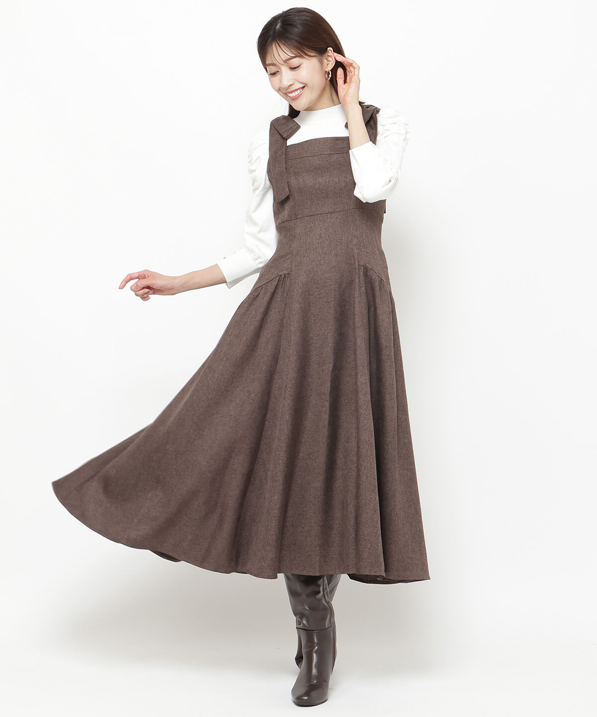 アンドクチュール「ツイードショルダーリボンジャンスカ」|ジャンパースカート|