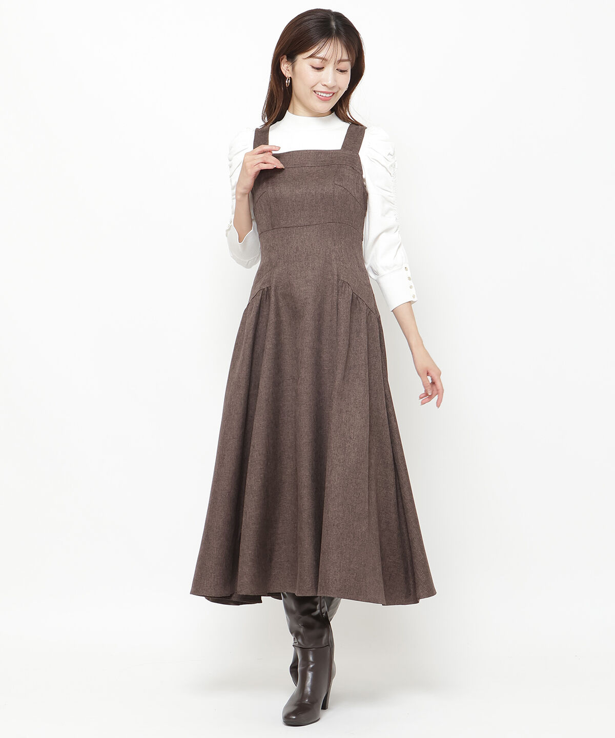 アンドクチュール「ツイードショルダーリボンジャンスカ」|ジャンパースカート|