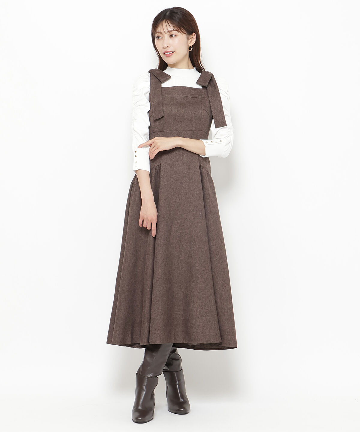 アンドクチュール「ツイードショルダーリボンジャンスカ」|ジャンパースカート|