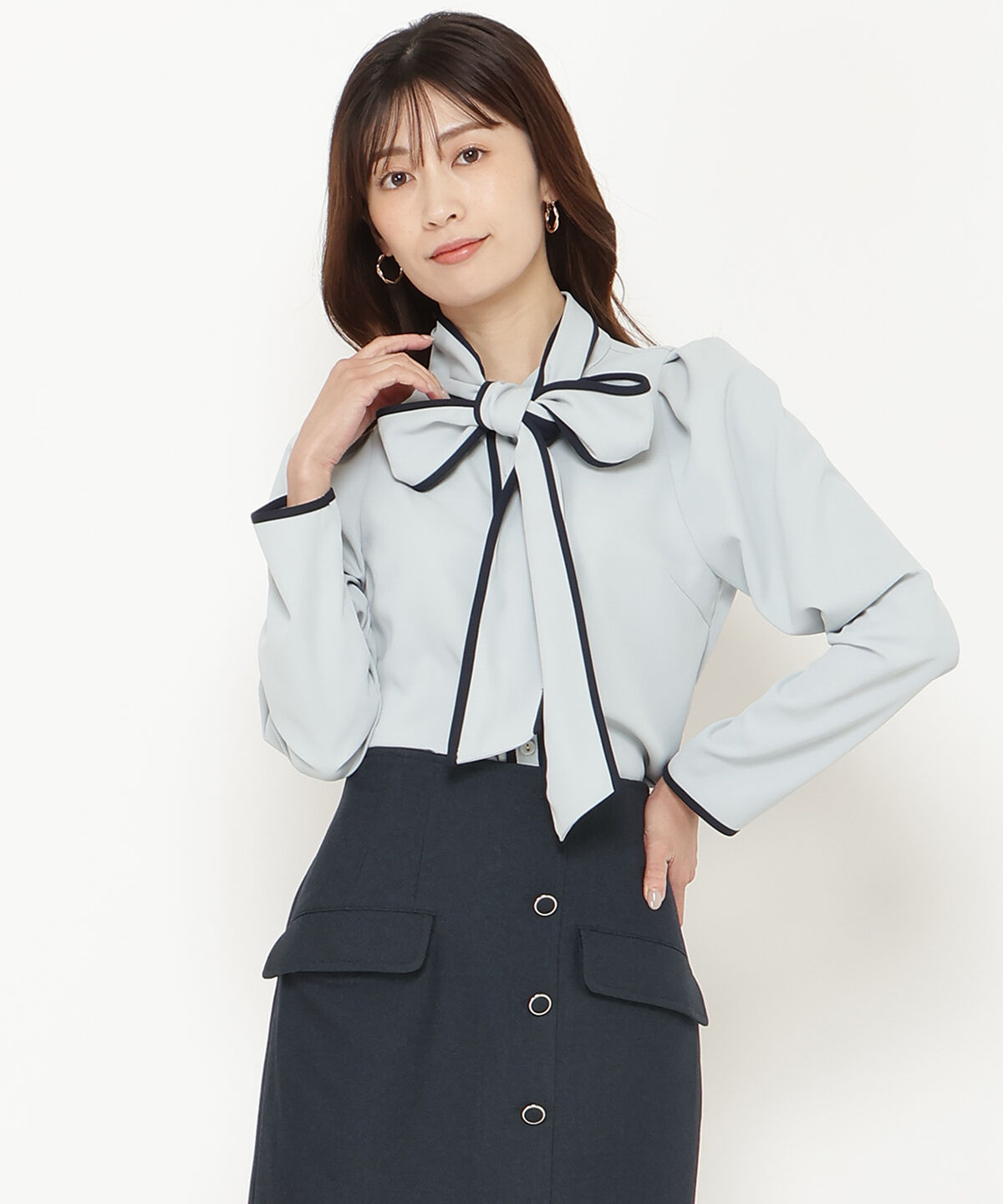 アンドクチュール「配色パイピングブラウス」|シャツ・ブラウス|