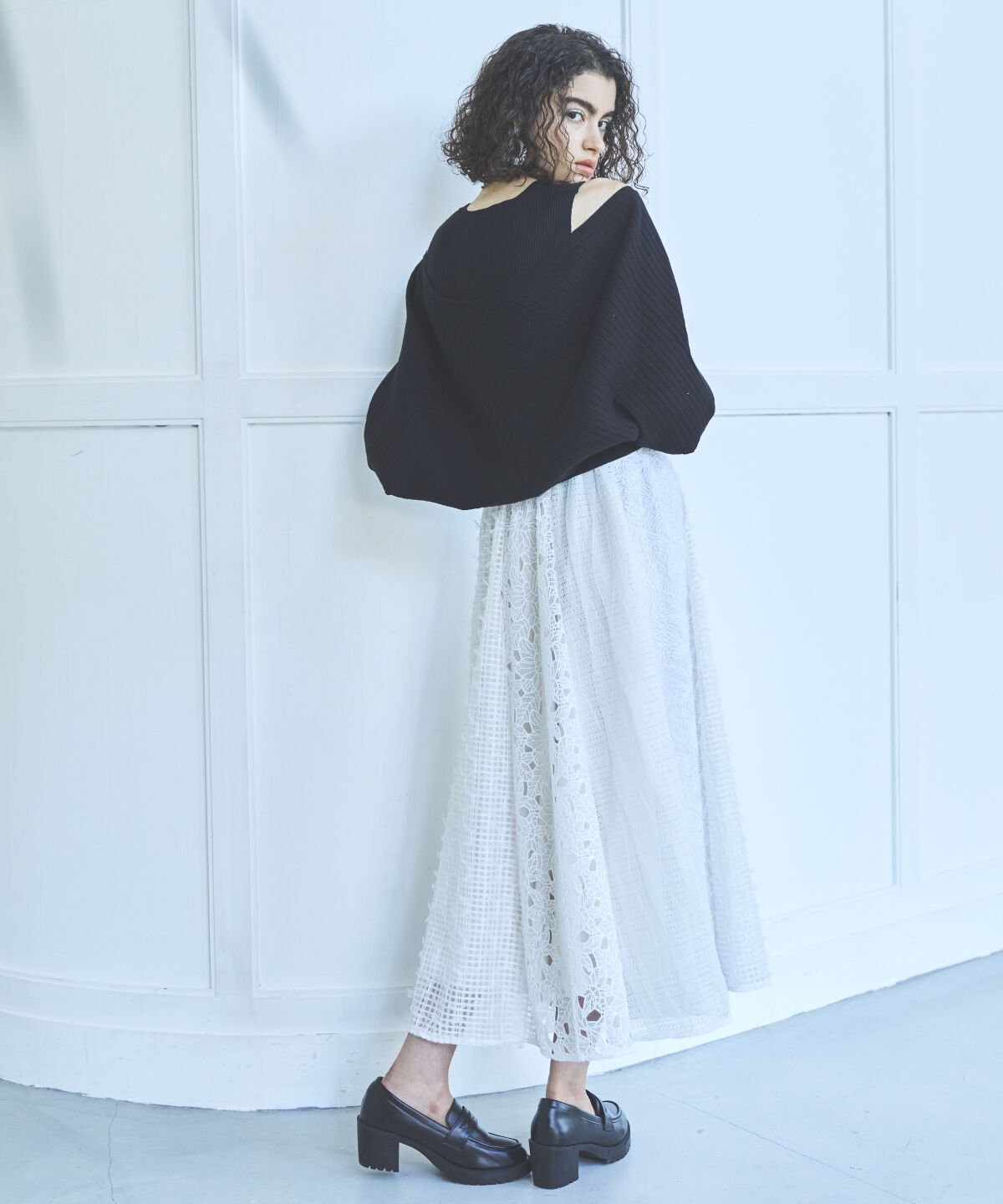 アンドクチュール「ウエストリブレースMIXロングスカート」|フレア|