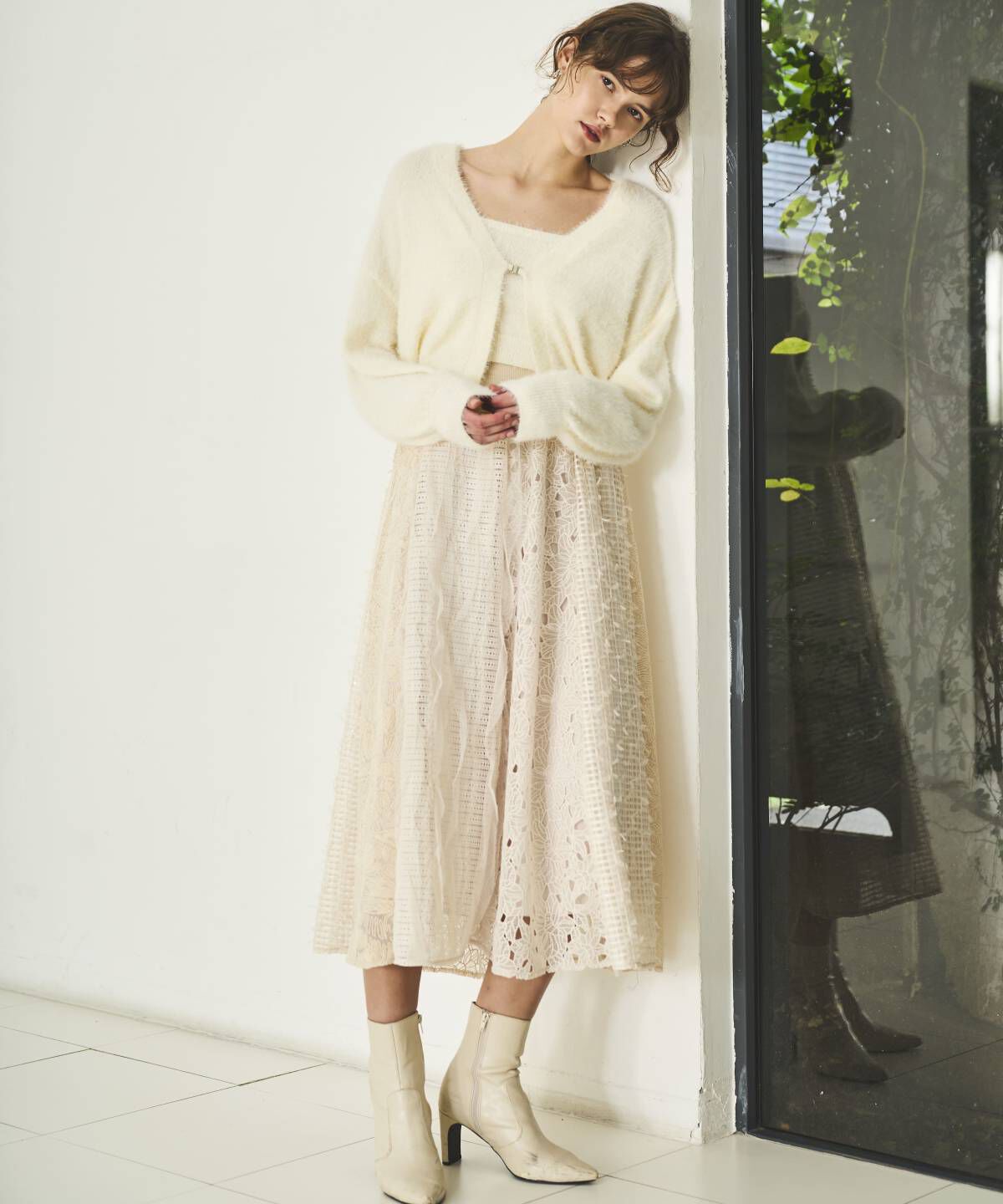 アンドクチュール「ウエストリブレースMIXロングスカート」|フレア|