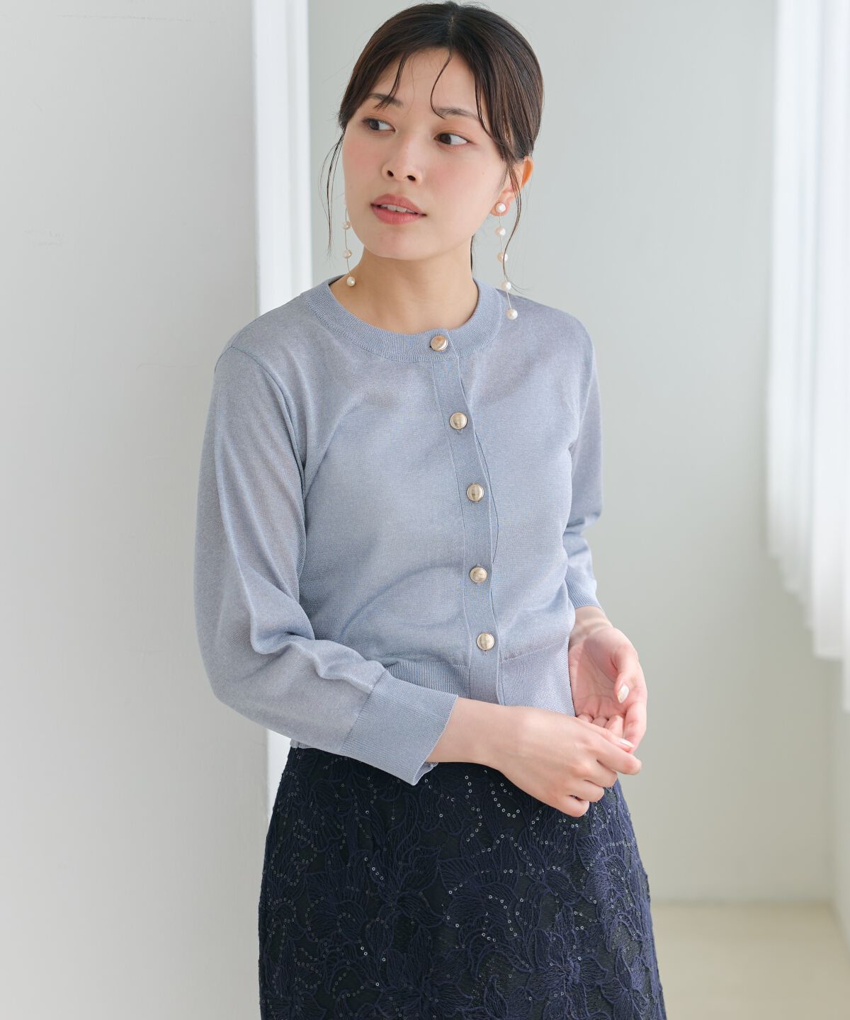 アンドクチュール「クルーネックシアーカーディガン」|カーディガン|