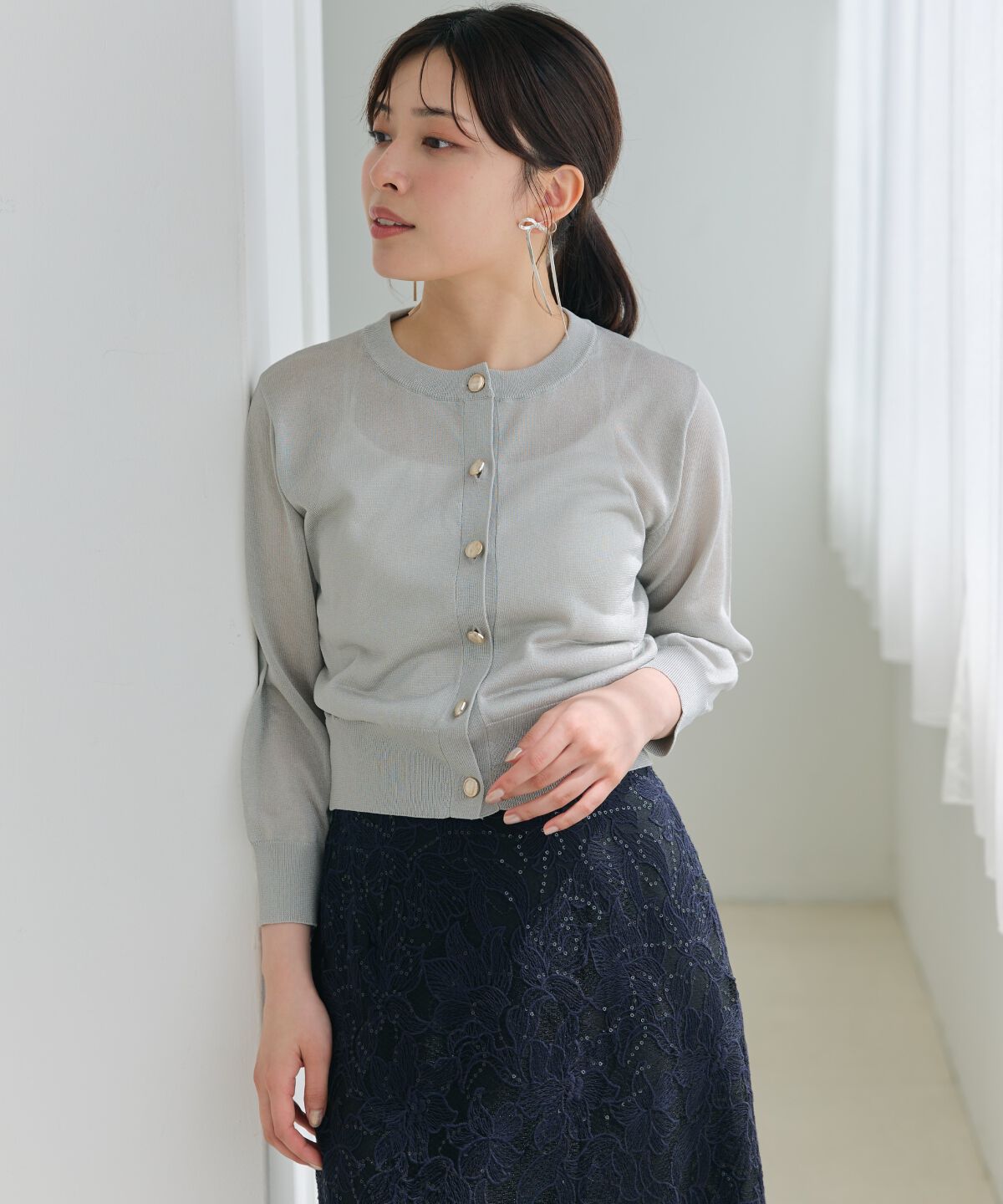 アンドクチュール「クルーネックシアーカーディガン」|カーディガン|