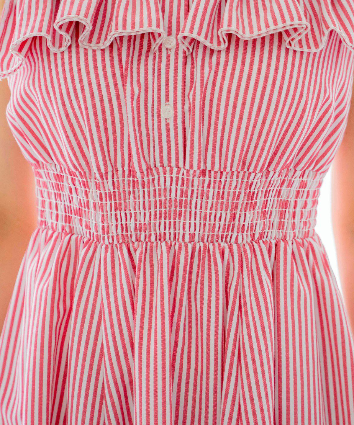 アンドクチュール「ヨークフリルストライプシャツワンピース」|ワンピース|