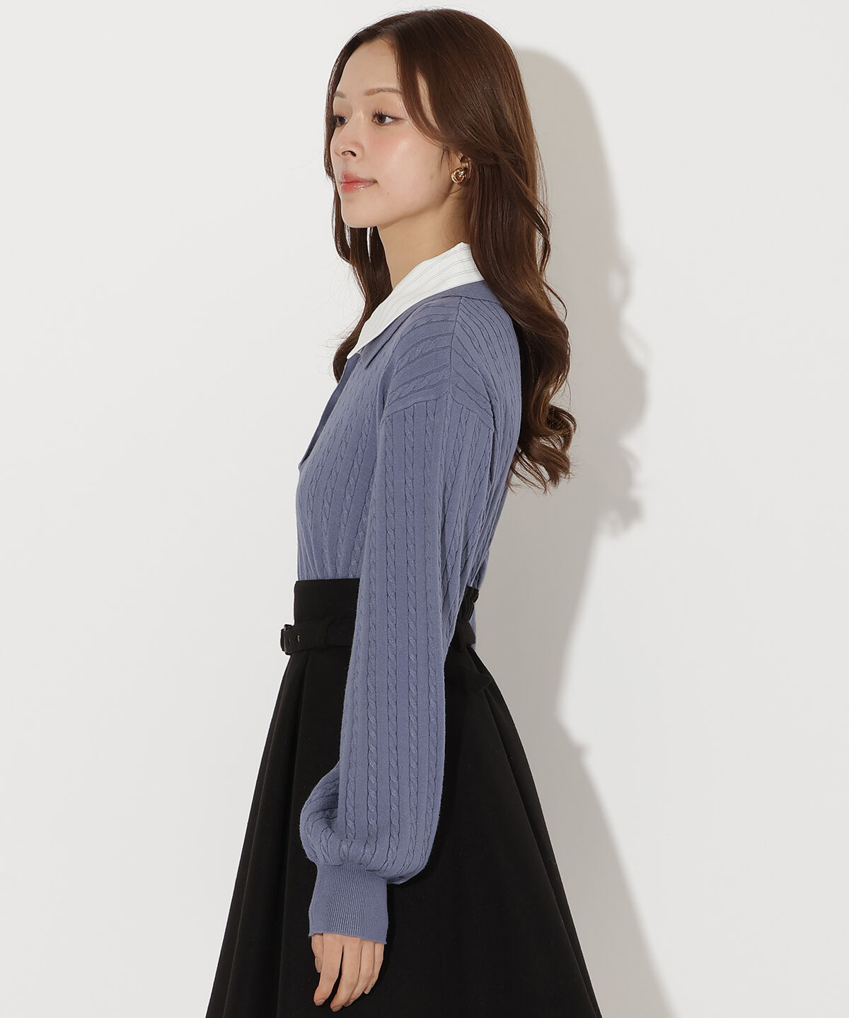 アンドクチュール「シャツ襟ケーブルニット」|ニット・セーター|