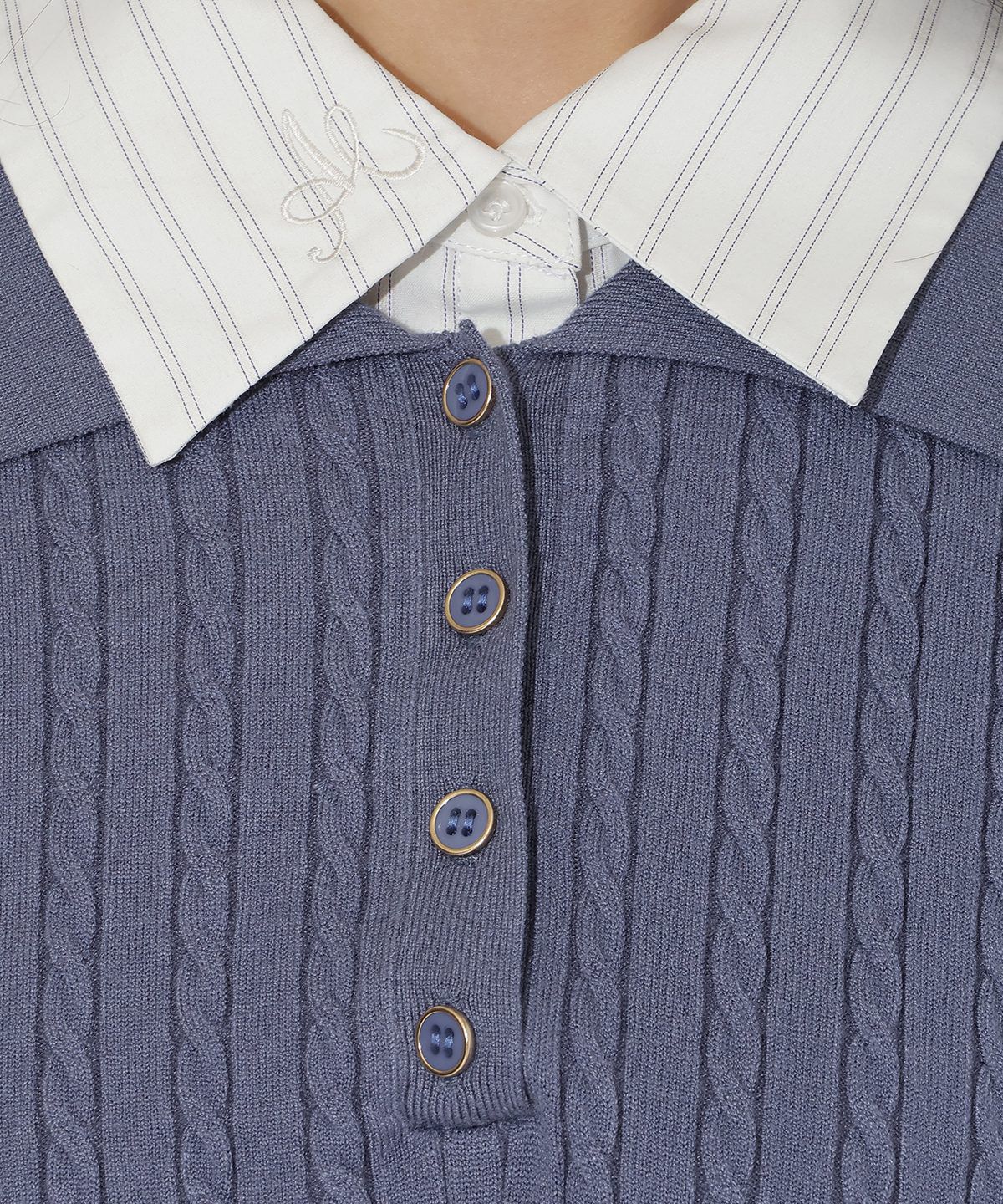 アンドクチュール「シャツ襟ケーブルニット」|ニット・セーター|