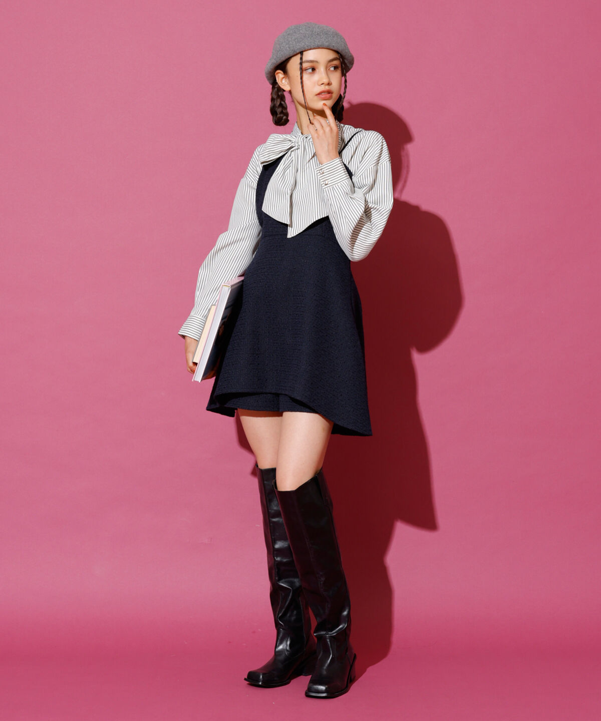 REDYAZEL「ツィードキャミロンパース」|オールインワン|ネイビー