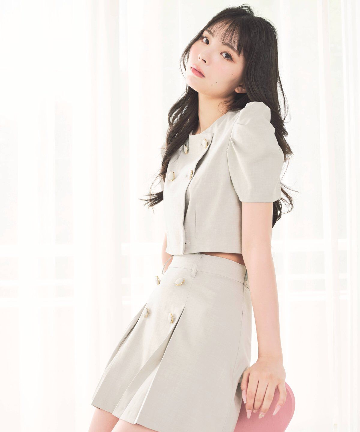 REDYAZEL「ボタン付きボックスプリーツスカート」|台形|