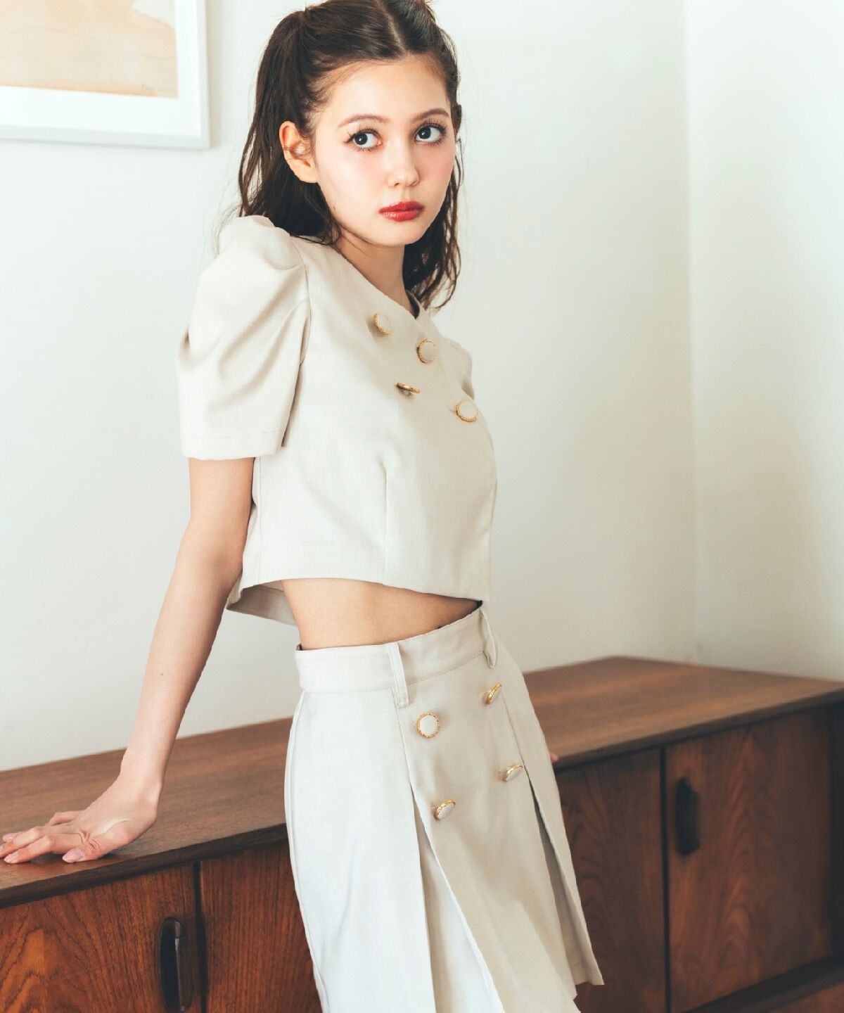 REDYAZEL「ボタン付きボックスプリーツスカート」|台形|