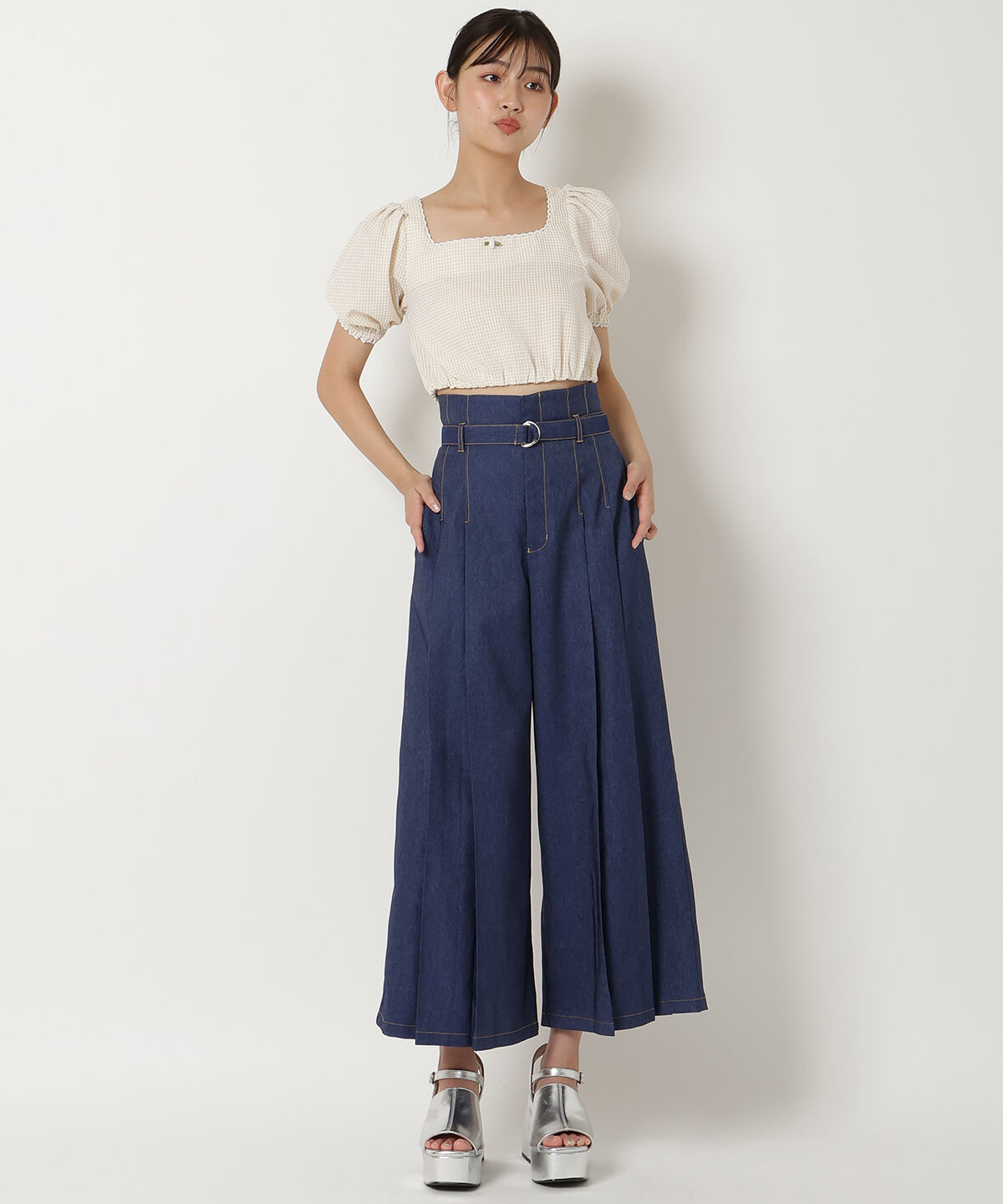 REDYAZEL「ギンガムチェックパフスリーブブラウス」|シャツ・ブラウス|