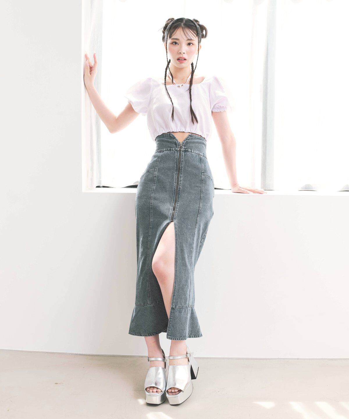 REDYAZEL「ギンガムチェックパフスリーブブラウス」|シャツ・ブラウス|