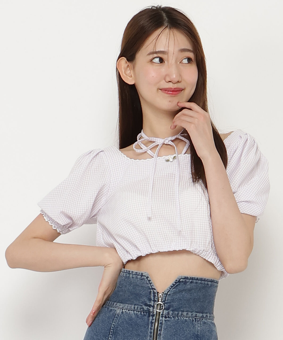 REDYAZEL「ギンガムチェックパフスリーブブラウス」|シャツ・ブラウス|