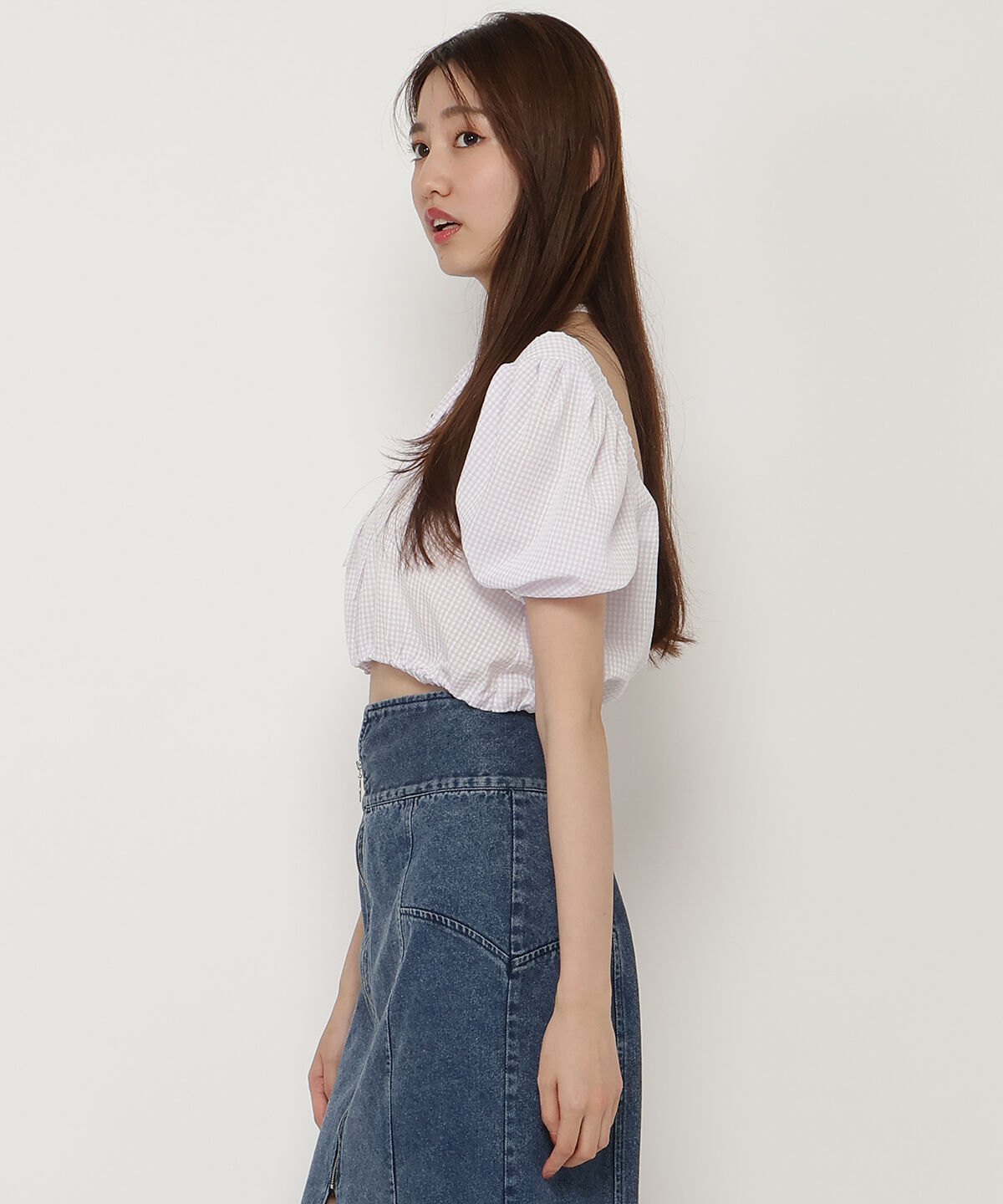 REDYAZEL「ギンガムチェックパフスリーブブラウス」|シャツ・ブラウス|