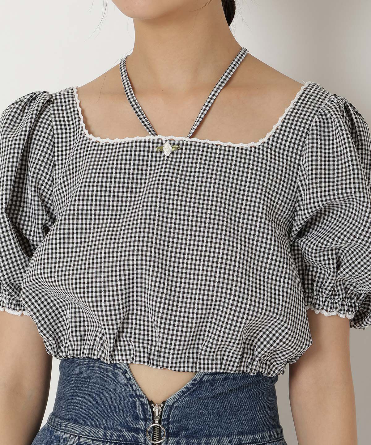 REDYAZEL「ギンガムチェックパフスリーブブラウス」|シャツ・ブラウス|