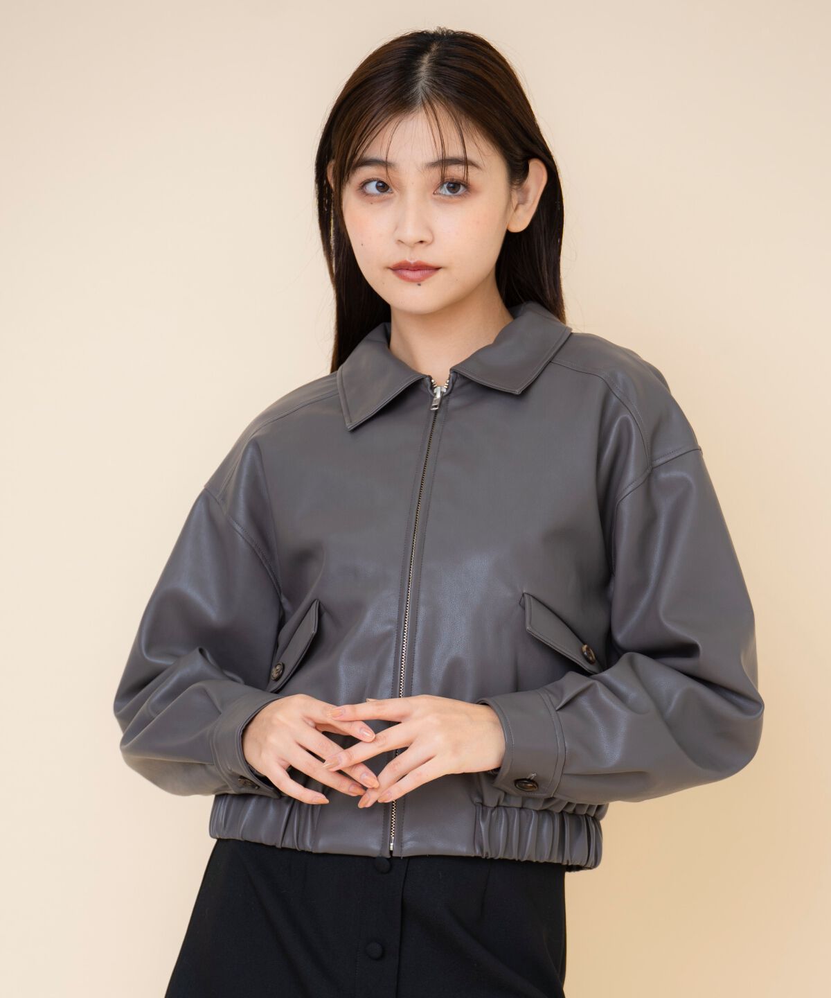 REDYAZEL「フェイクレザーブルゾン」|ブルゾン・スタジャン|ブラウン