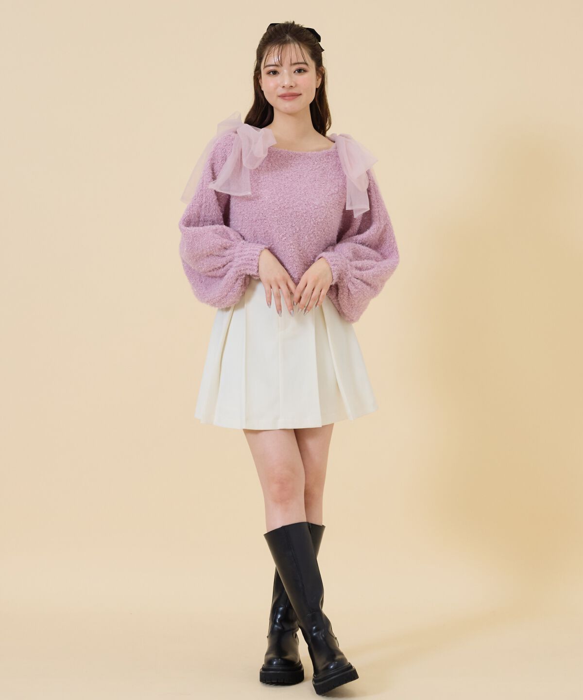 REDYAZEL「チュールリボンラメニットトップス」|ニット・セーター|