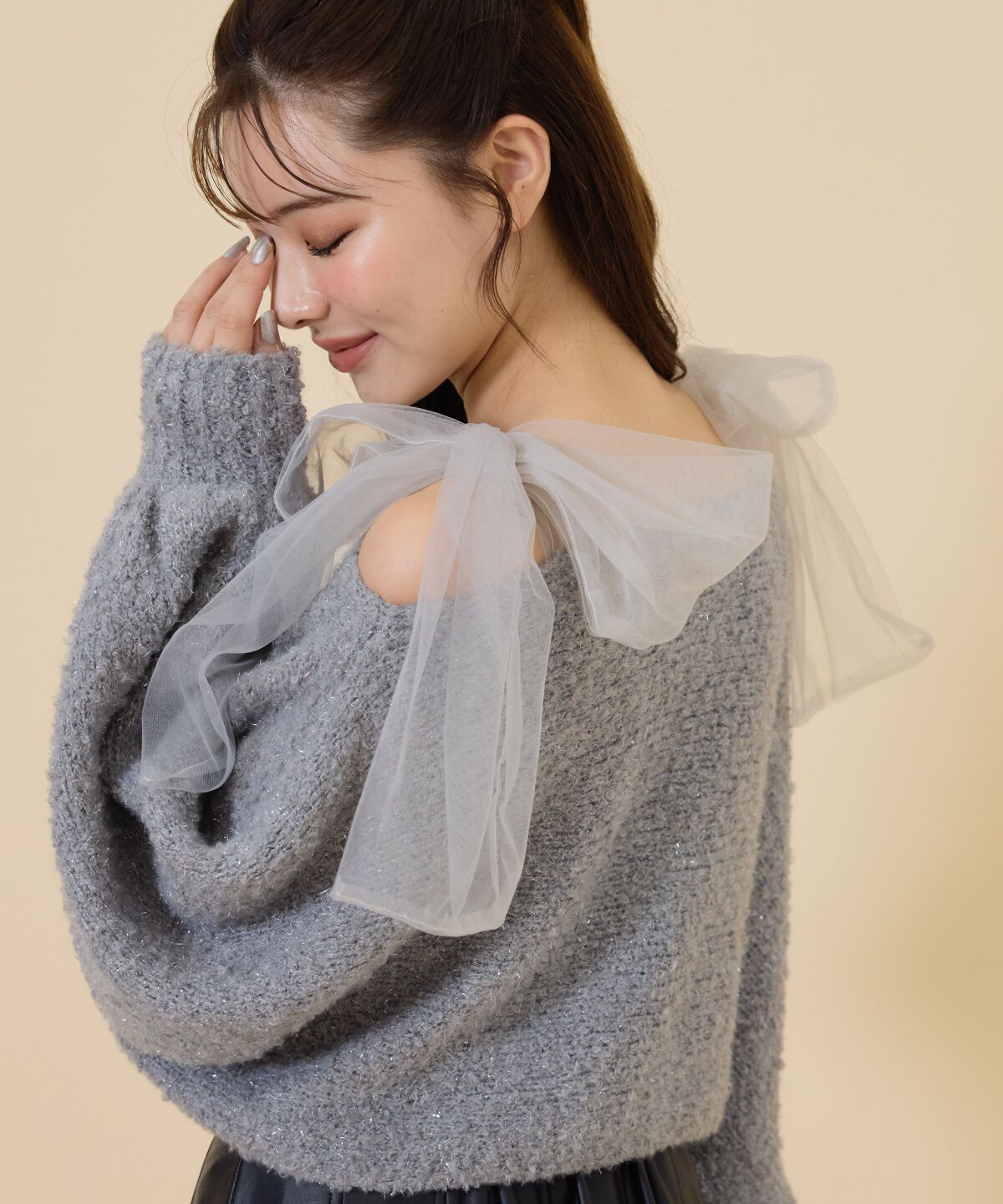 REDYAZEL「チュールリボンラメニットトップス」|ニット・セーター|