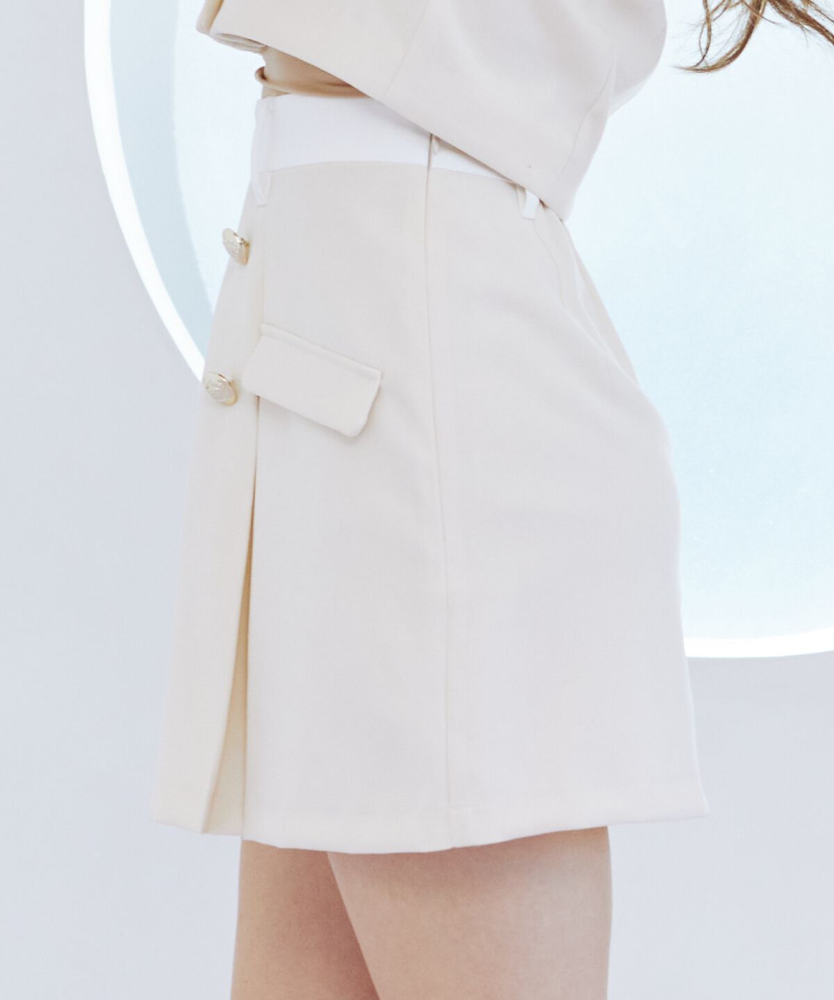 REDYAZEL「ダブルボタンバイカラーミニスカート」|フレア|