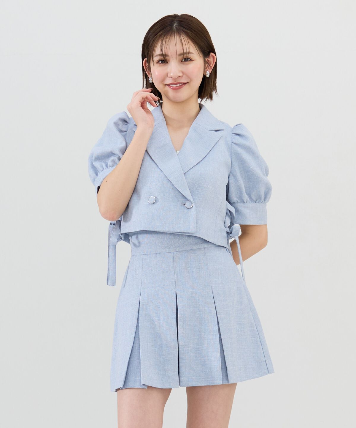 REDYAZEL「ボックスタックショートパンツ」|キュロット|サックス