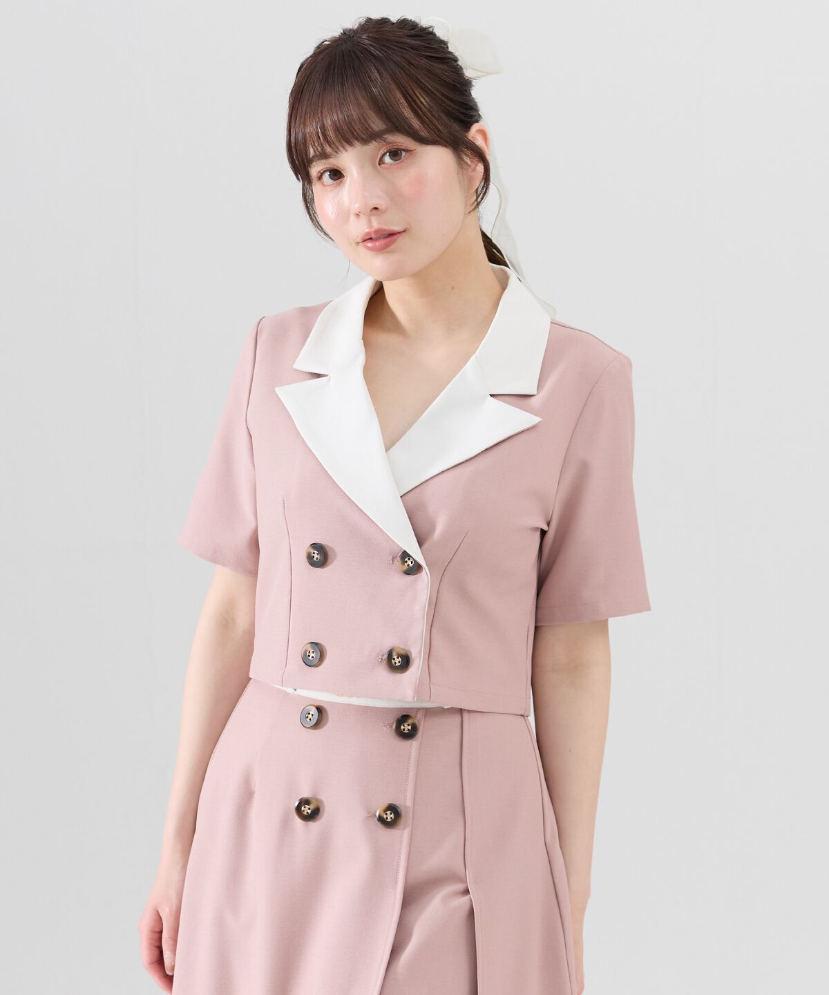 REDYAZEL「バイカラー半袖ショートジャケット」|テーラードジャケット|