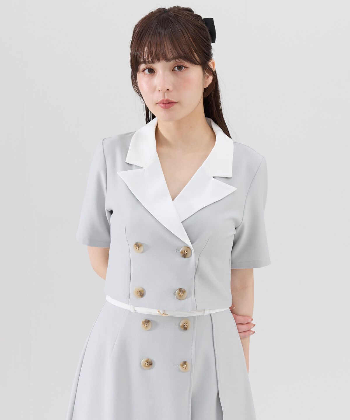 REDYAZEL「バイカラー半袖ショートジャケット」|テーラードジャケット|