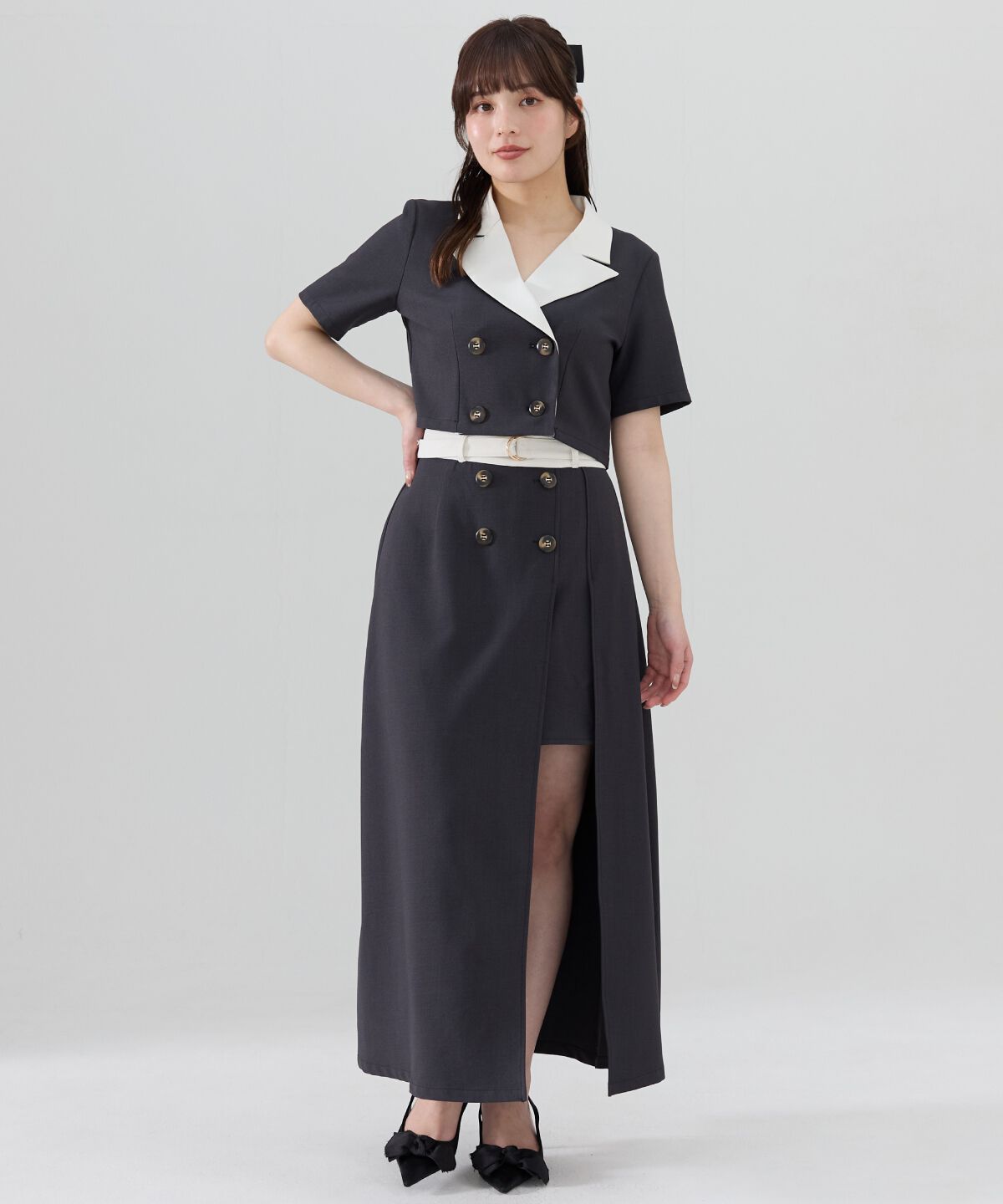 REDYAZEL「バイカラー半袖ショートジャケット」|テーラードジャケット|