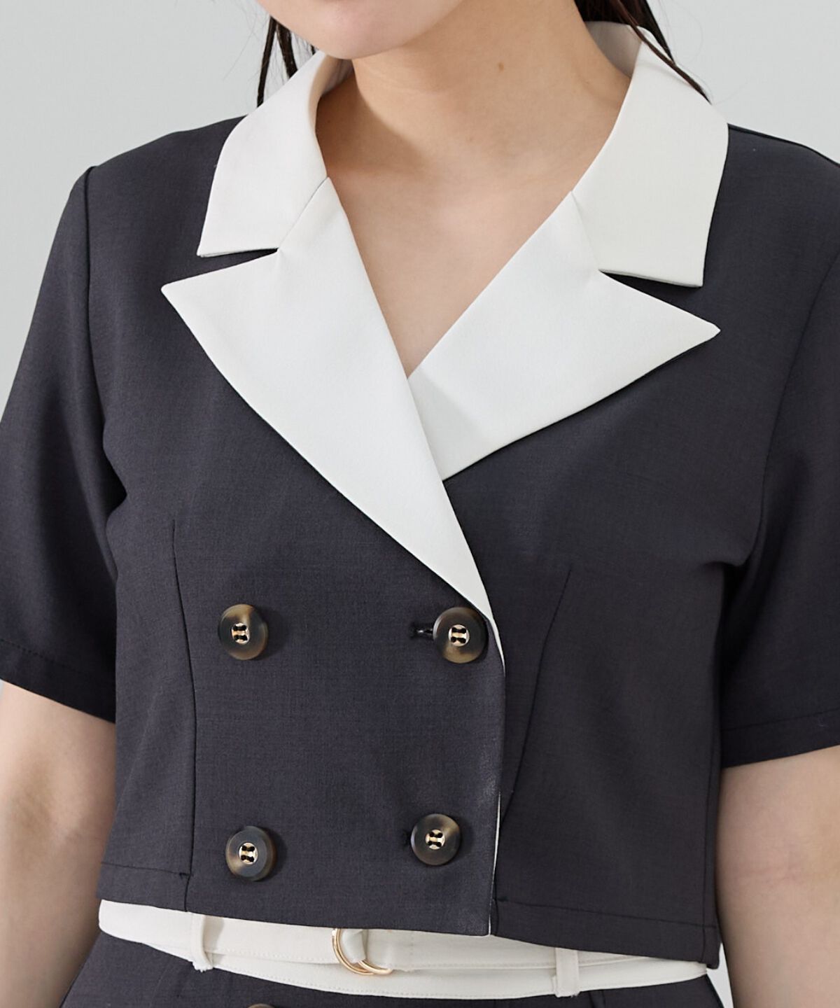 REDYAZEL「バイカラー半袖ショートジャケット」|テーラードジャケット|