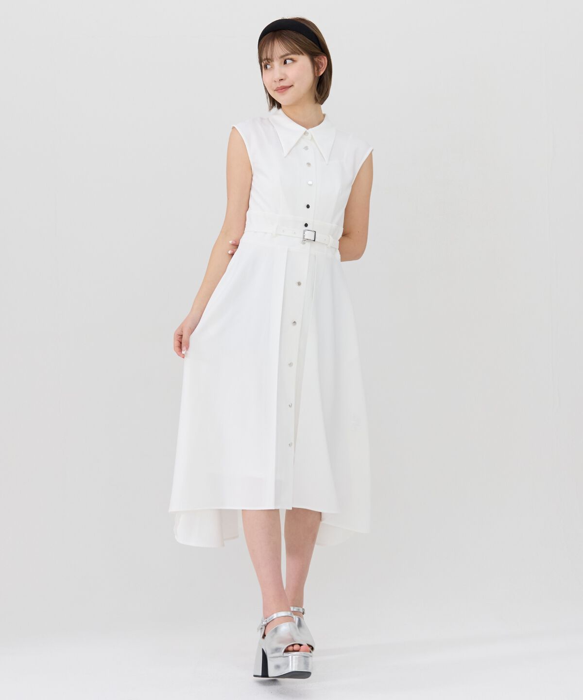 REDYAZEL「シャドーストライプノースリーブシャツワンピース」|ワンピース|