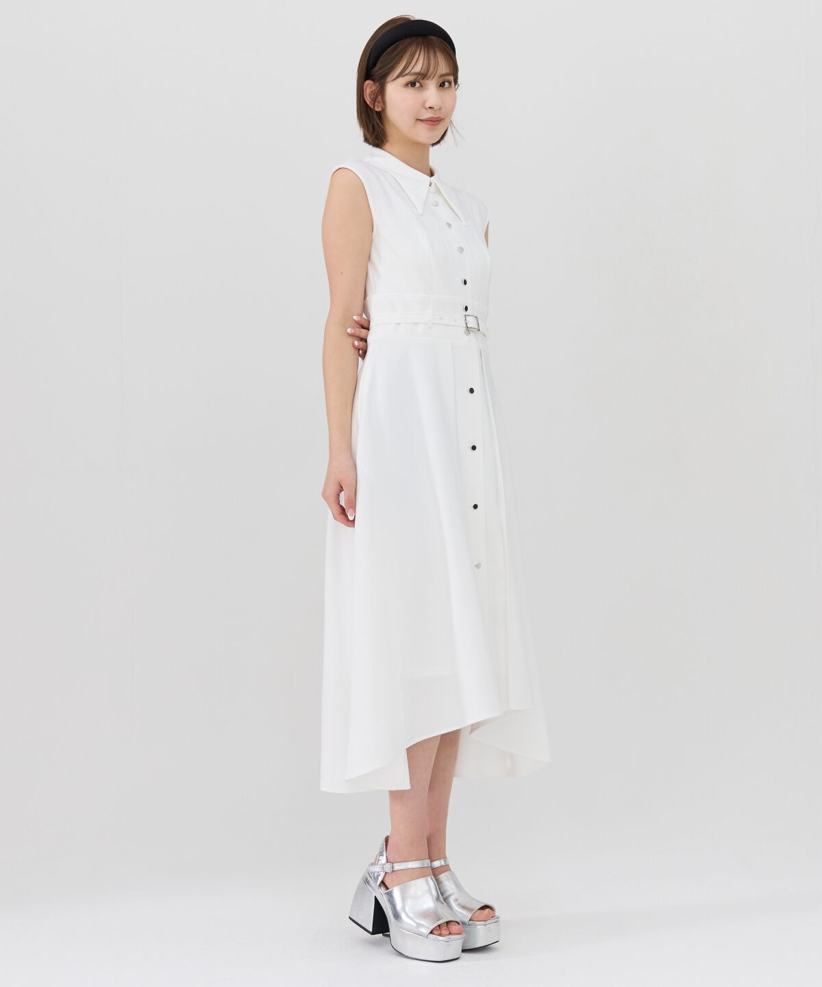 REDYAZEL「シャドーストライプノースリーブシャツワンピース」|ワンピース|