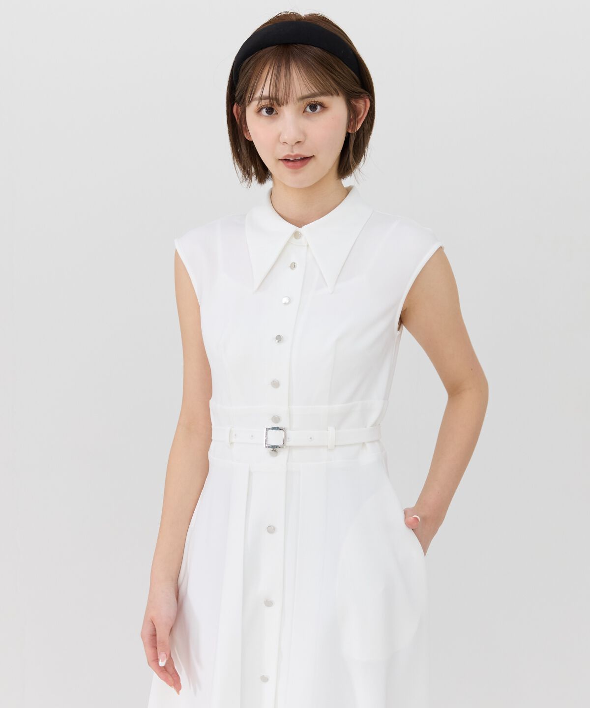 REDYAZEL「シャドーストライプノースリーブシャツワンピース」|ワンピース|