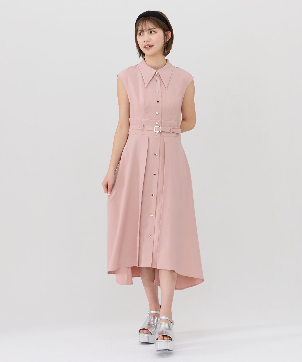 REDYAZEL「シャドーストライプノースリーブシャツワンピース」|ワンピース|