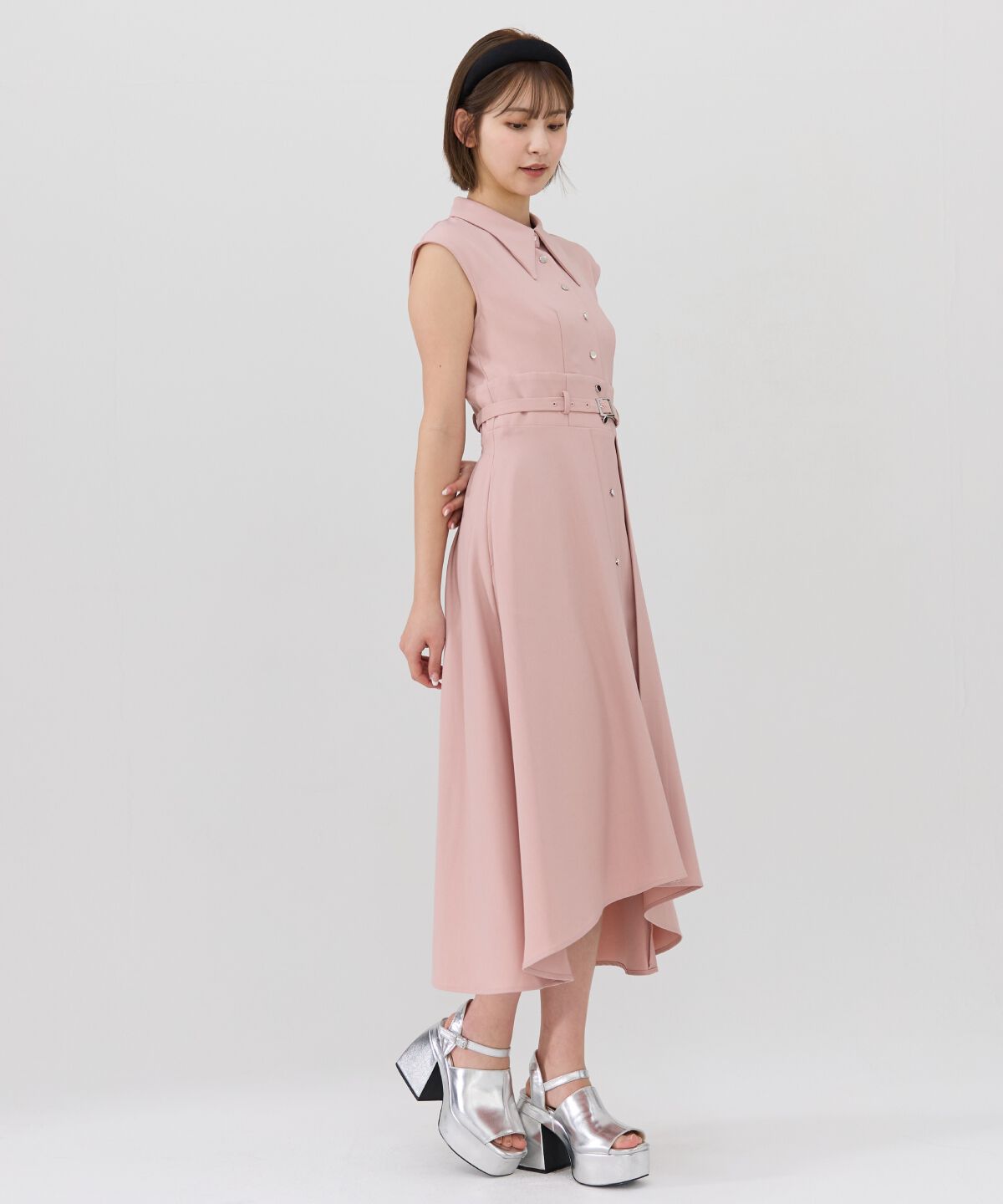 REDYAZEL「シャドーストライプノースリーブシャツワンピース」|ワンピース|