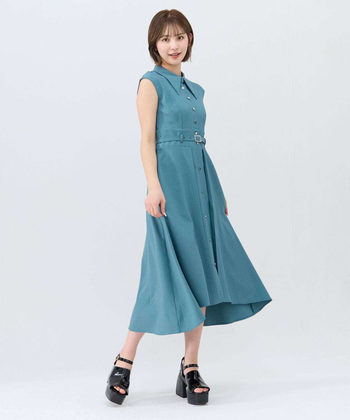 REDYAZEL「シャドーストライプノースリーブシャツワンピース」|ワンピース|