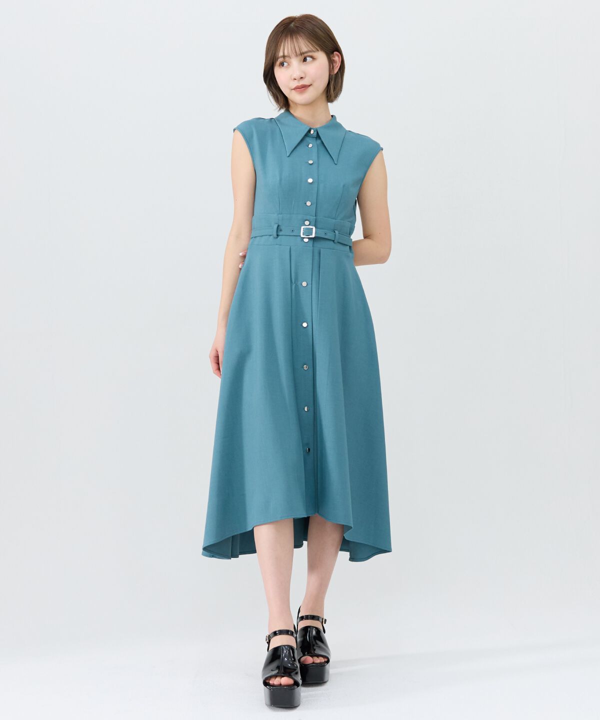 REDYAZEL「シャドーストライプノースリーブシャツワンピース」|ワンピース|