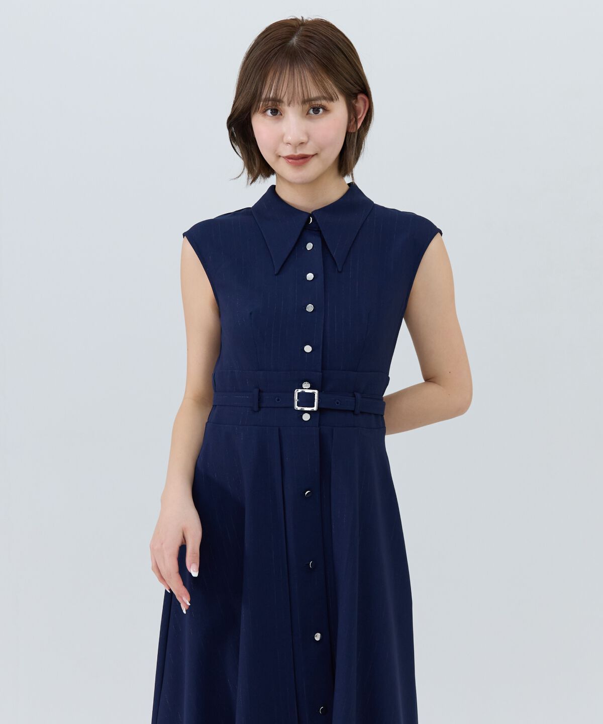 REDYAZEL「シャドーストライプノースリーブシャツワンピース」|ワンピース|