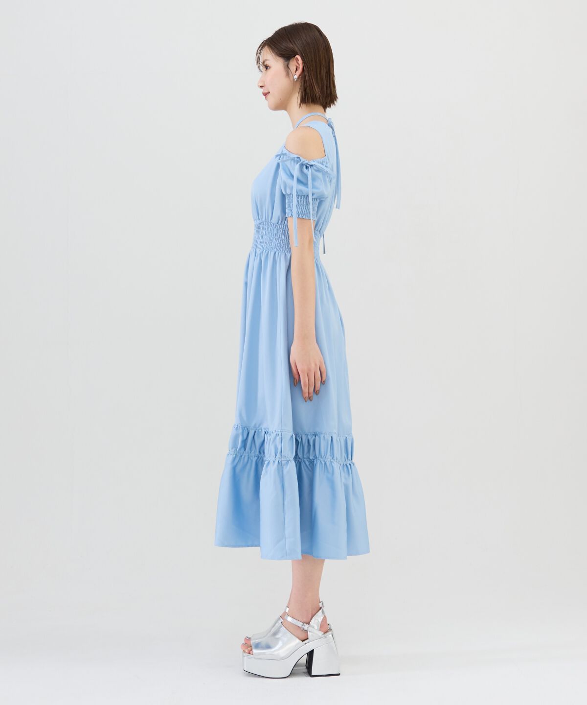 REDYAZEL「シャーリングオープンショルダーワンピース」|ワンピース|