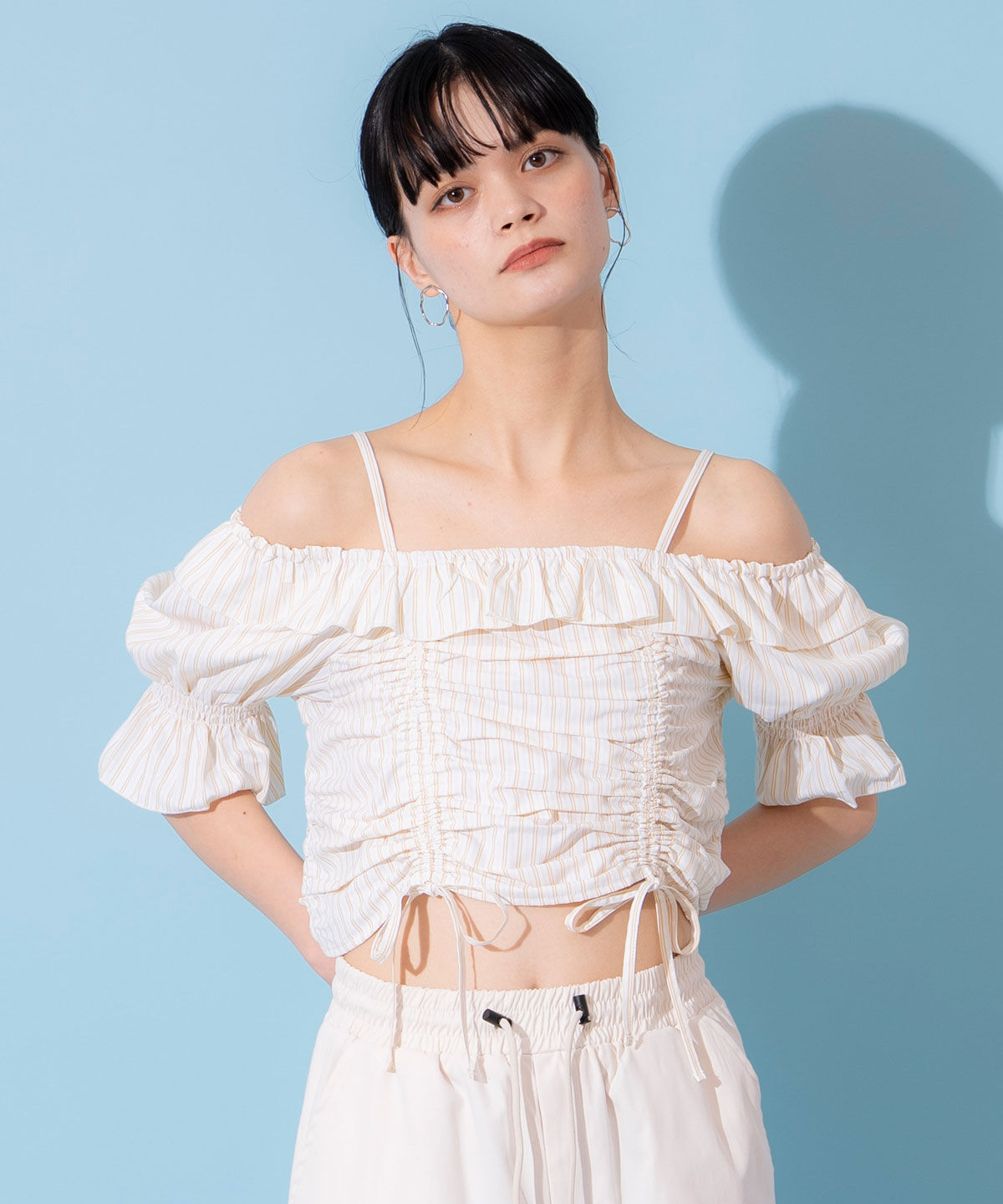 REDYAZEL「ドロストフリルオフショルブラウス」|シャツ・ブラウス|オレンジ