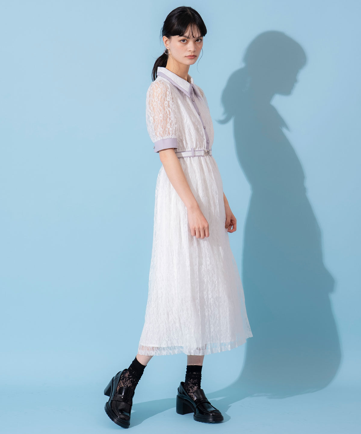 REDYAZEL「バイカラーレースプリーツワンピース」|ワンピース|