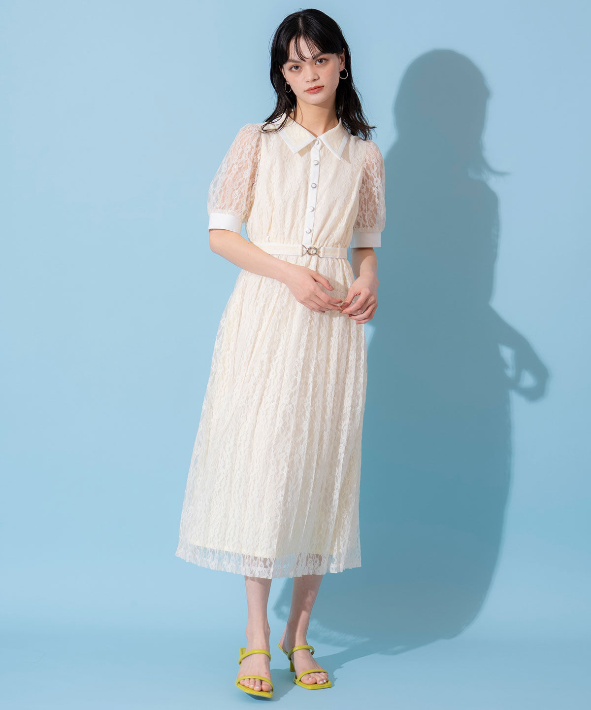 REDYAZEL「バイカラーレースプリーツワンピース」|ワンピース|エクリュ