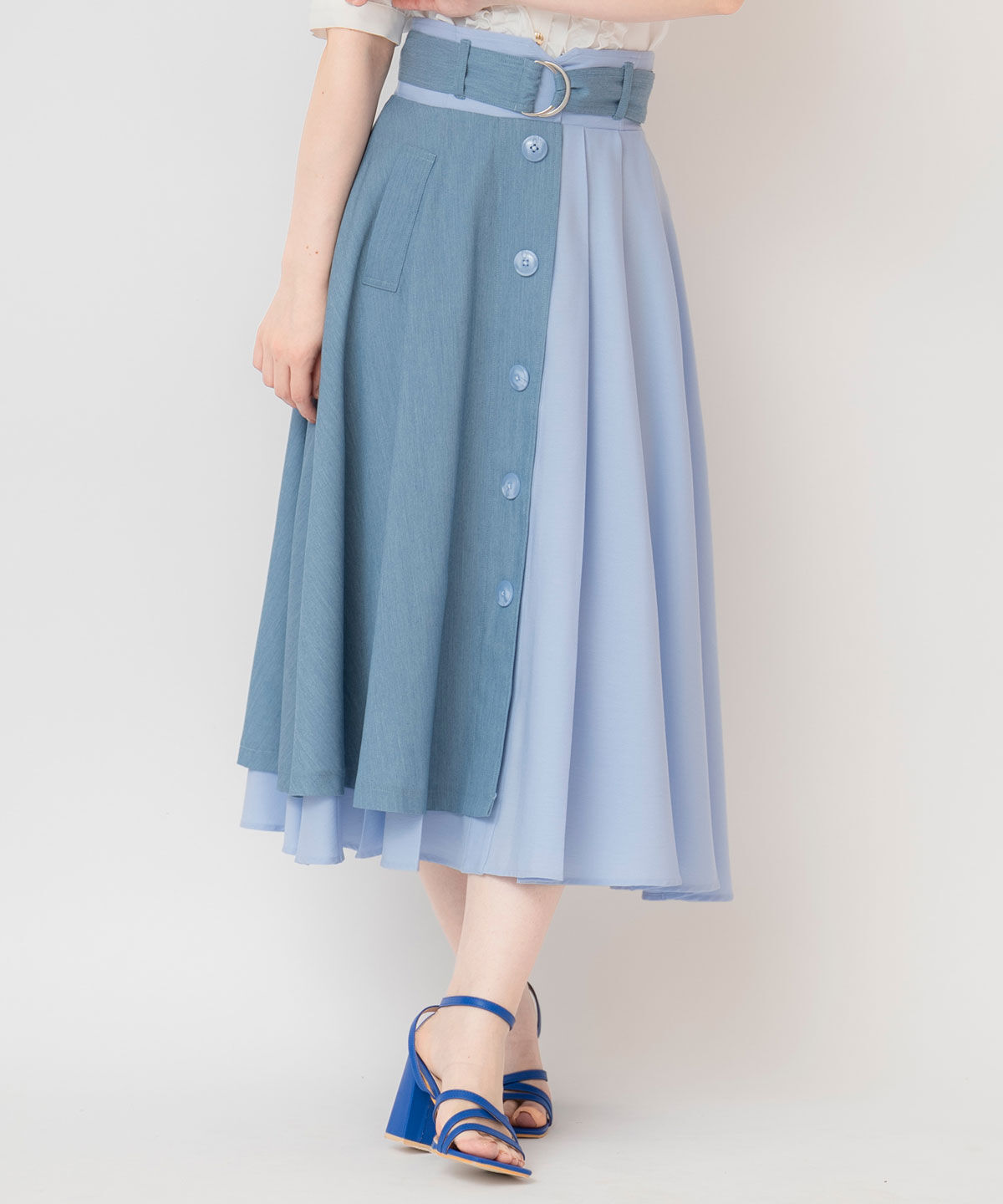 REDYAZEL「アシメバイカラーフレアスカート」|フレア|