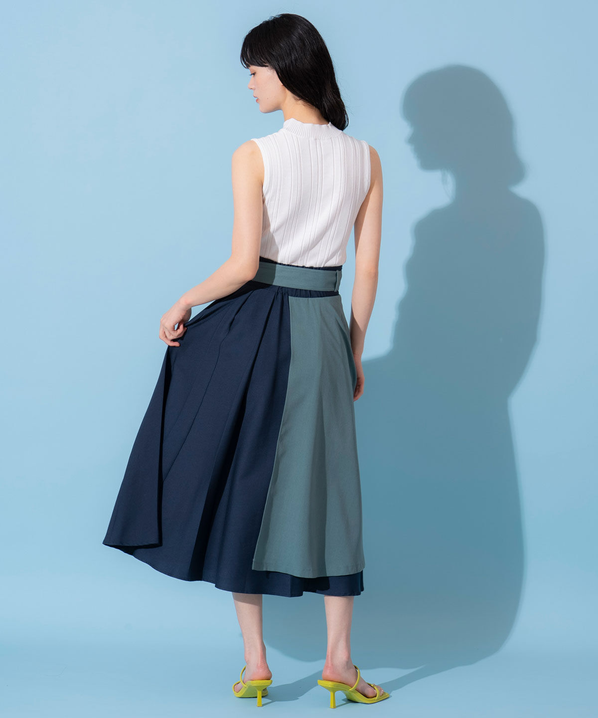 REDYAZEL「アシメバイカラーフレアスカート」|フレア|