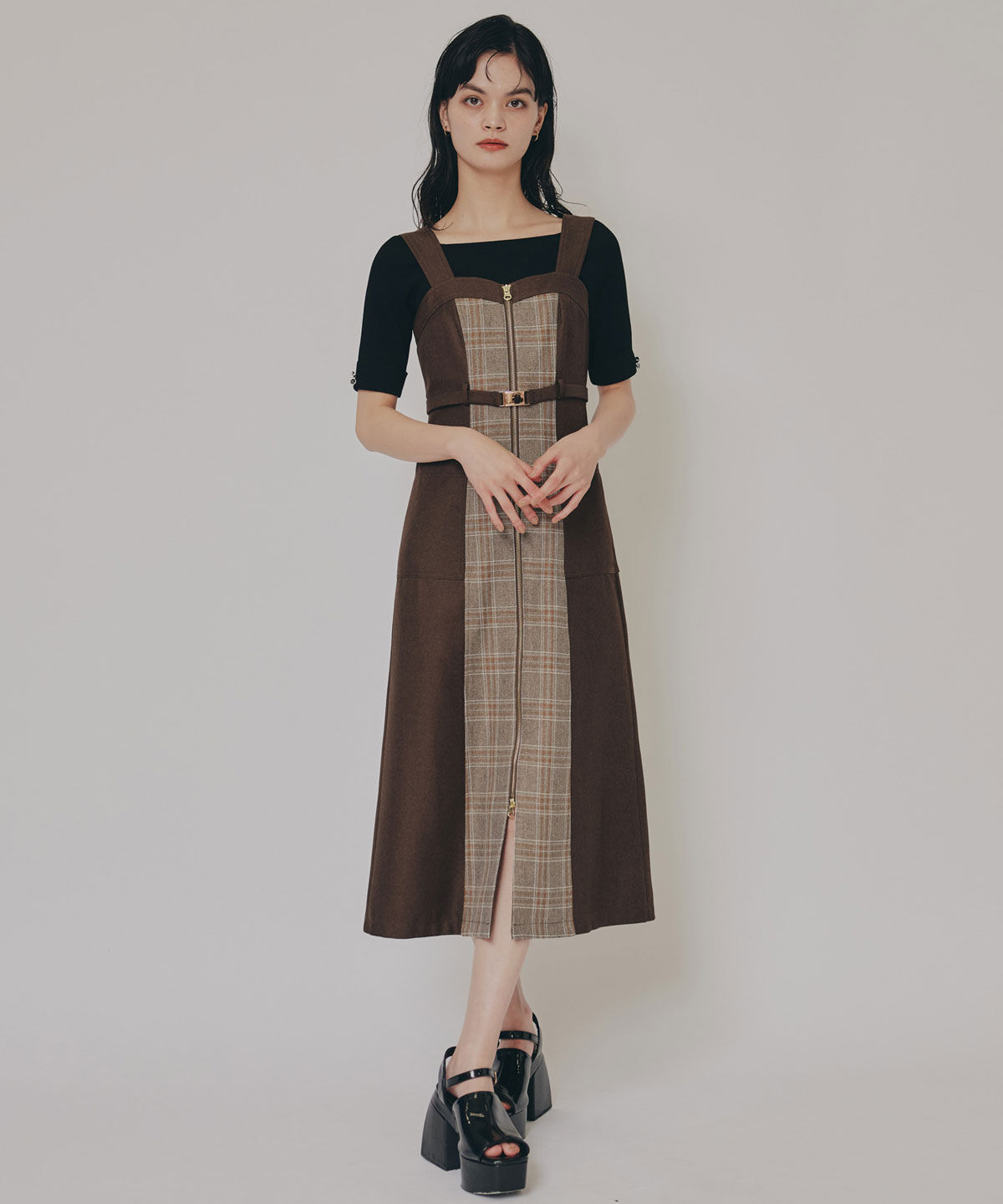 REDYAZEL「フロントジップバイカラーチェックワンピース」|ワンピース|