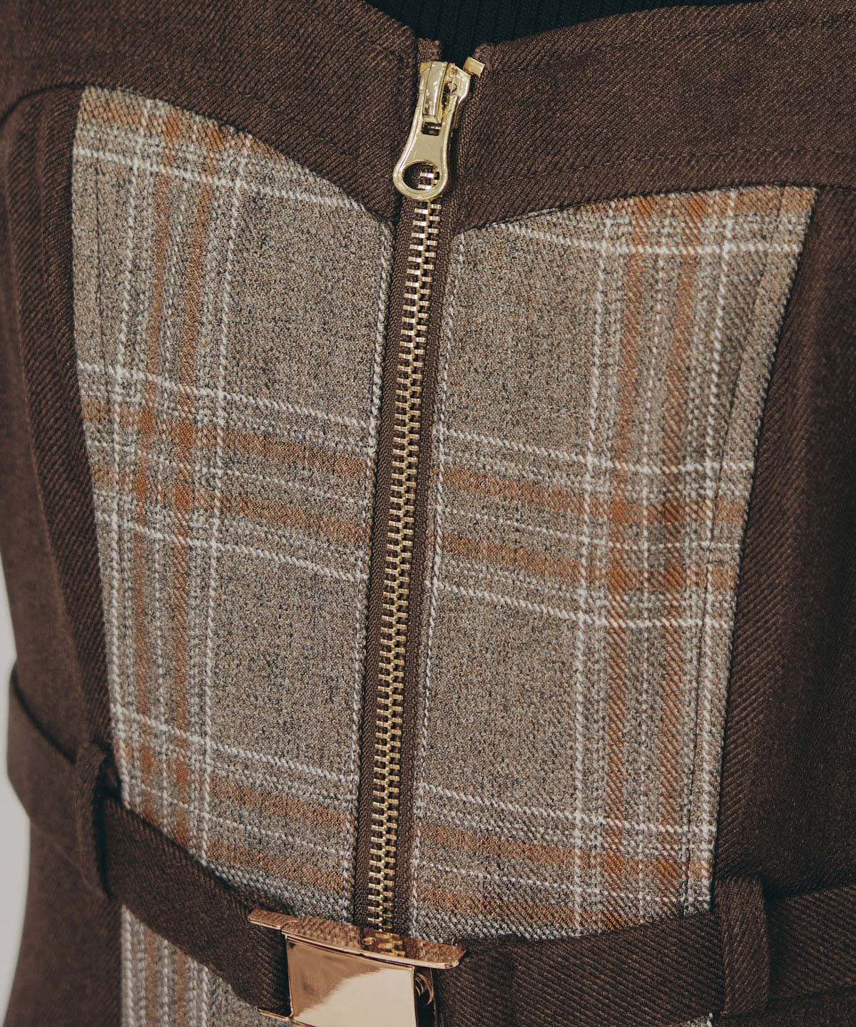 REDYAZEL「フロントジップバイカラーチェックワンピース」|ワンピース|