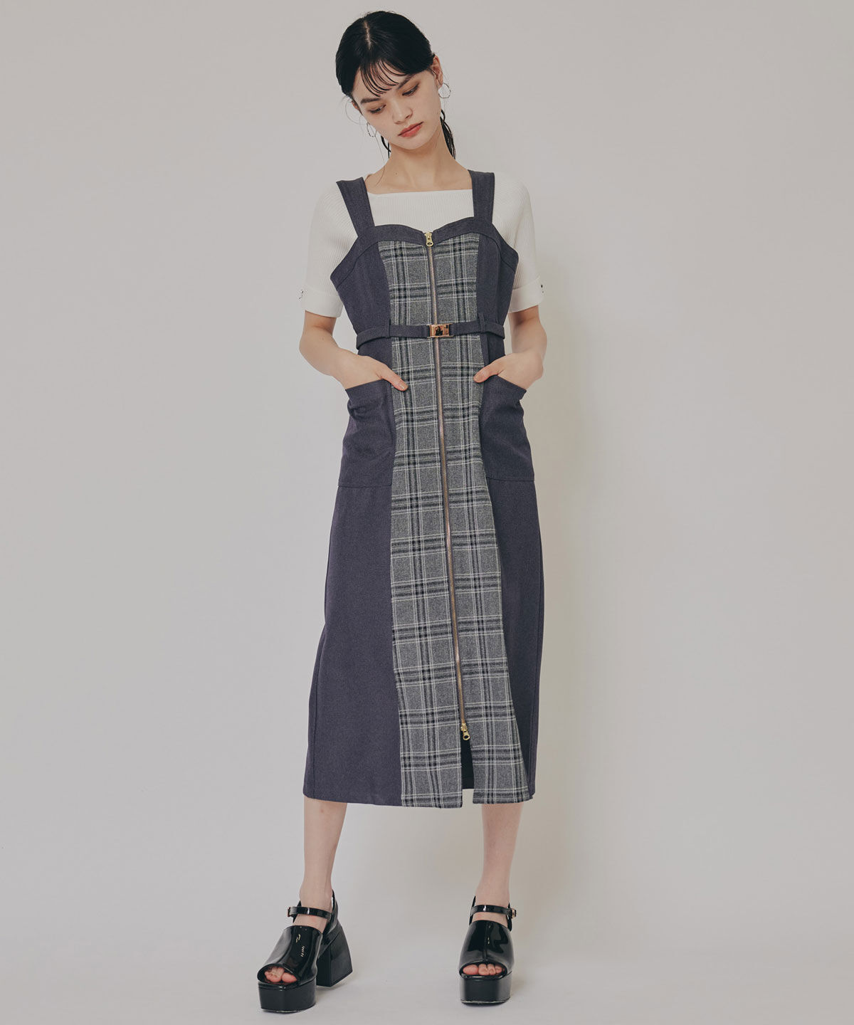 REDYAZEL「フロントジップバイカラーチェックワンピース」|ワンピース|