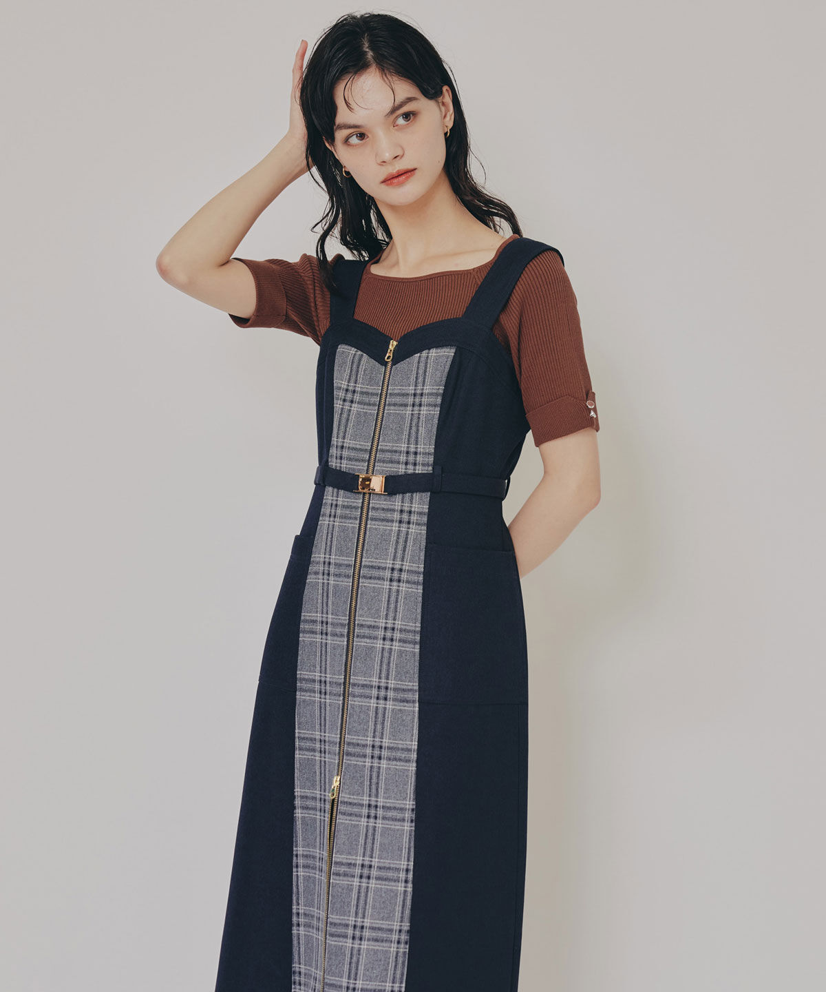 REDYAZEL「フロントジップバイカラーチェックワンピース」|ワンピース|