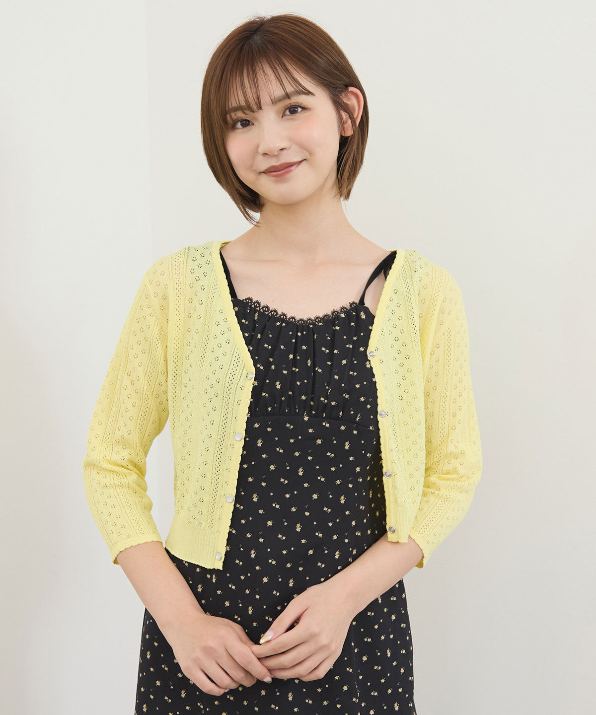 REDYAZEL「レースサマーニットカーディガン」|カーディガン|イエロー