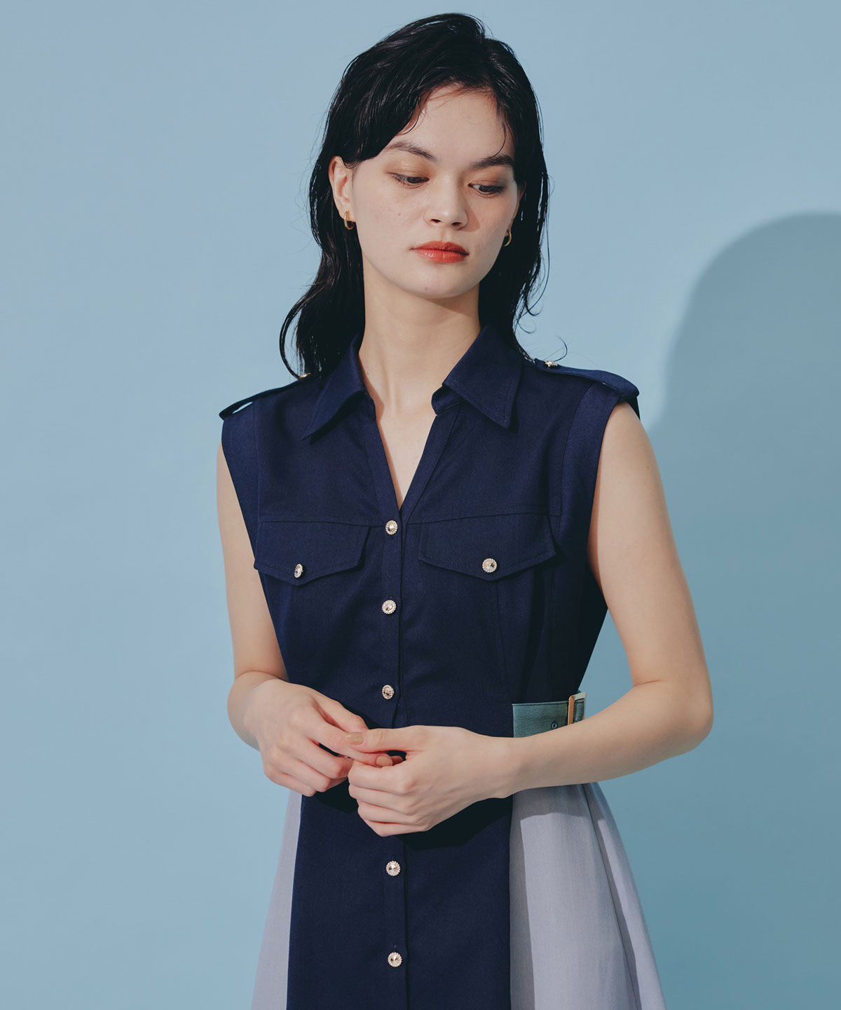 REDYAZEL「カラーブロックベルトシャツワンピース」|ワンピース|